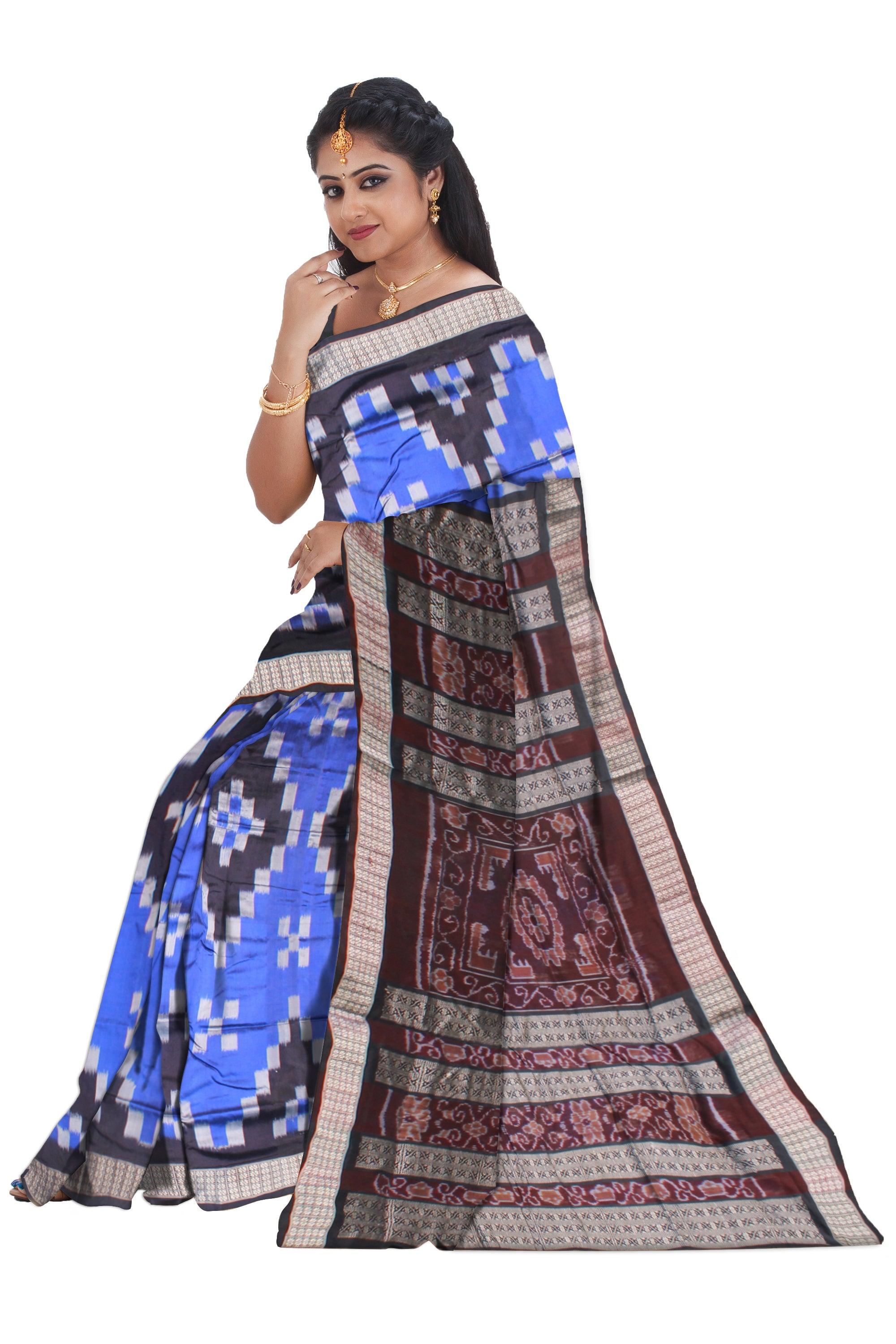 SKY BLUE AND BLACK COLOR SAPTA PATA SAREE , WITH BLOUSE PIECE. - Koshali Arts & Crafts Enterprise