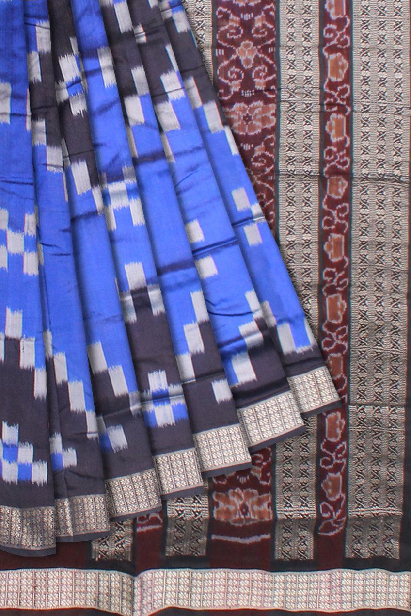 SKY BLUE AND BLACK COLOR SAPTA PATA SAREE , WITH BLOUSE PIECE. - Koshali Arts & Crafts Enterprise