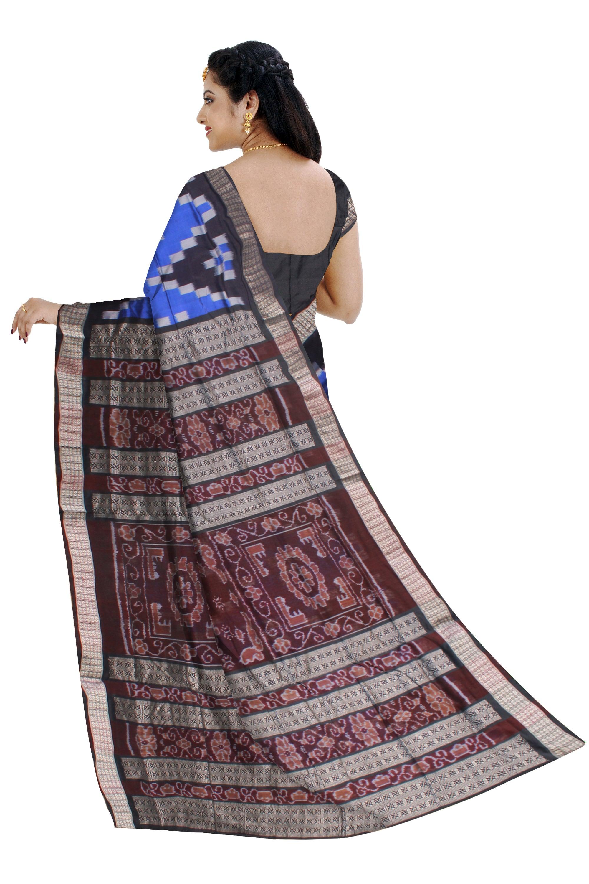 SKY BLUE AND BLACK COLOR SAPTA PATA SAREE , WITH BLOUSE PIECE. - Koshali Arts & Crafts Enterprise