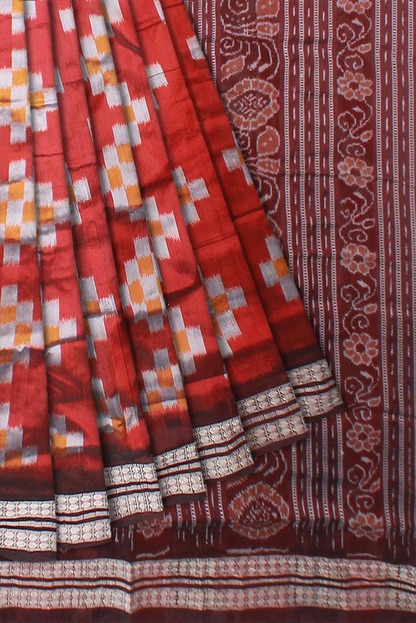 DEEP-ORANGE AND COFFEE COLOR SAPTA PATA SAREE, WITH BLOUSE PIECE. - Koshali Arts & Crafts Enterprise