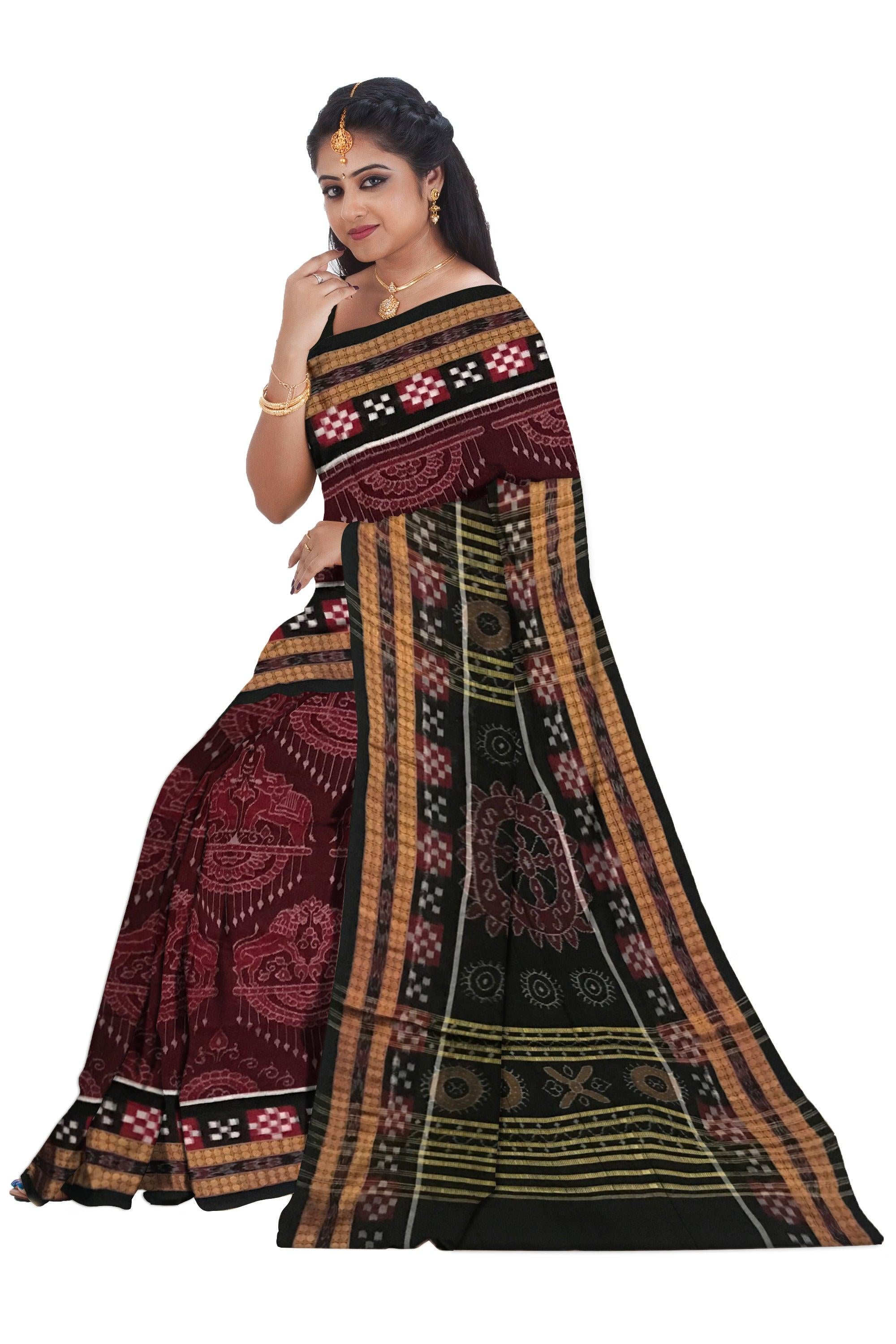 LATEST SAMBALPURI DHADI PASAPALI COTTON SAREE IS DESIGN LIKE LION, DEER AND ELEPHANT PATTERN. AVAILABLE WITH BLOUS EPIECE. - Koshali Arts & Crafts Enterprise