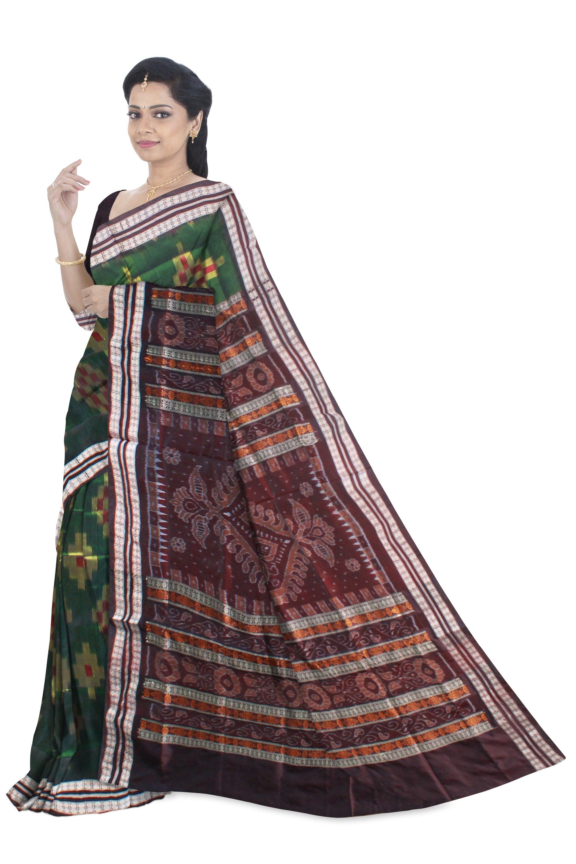 LATEST PATTERN SAPTA PATA SAREE IS GREEN AND COFFEE COLOR BASE, WITH BLOUSE PIECE. - Koshali Arts & Crafts Enterprise