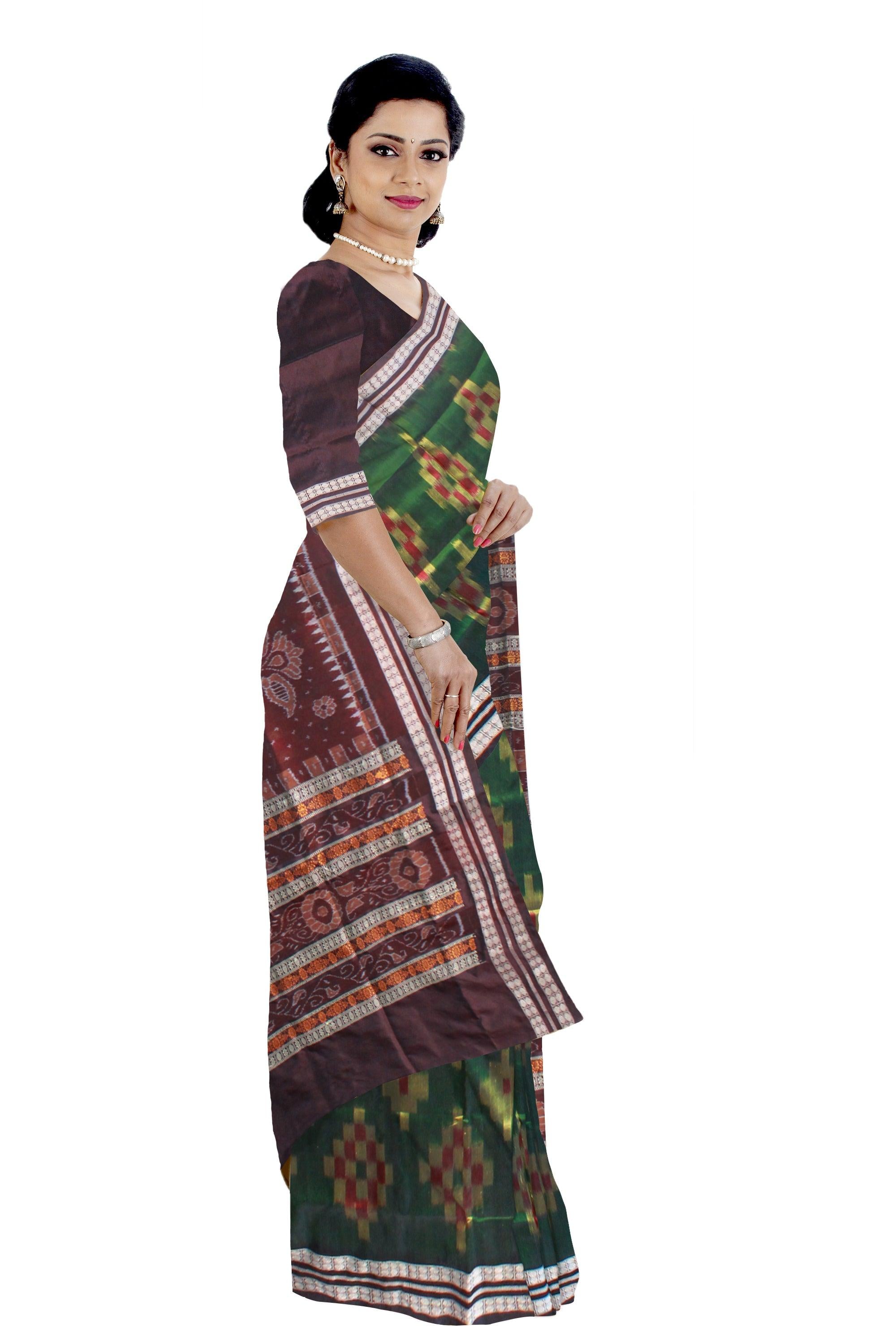 LATEST PATTERN SAPTA PATA SAREE IS GREEN AND COFFEE COLOR BASE, WITH BLOUSE PIECE. - Koshali Arts & Crafts Enterprise