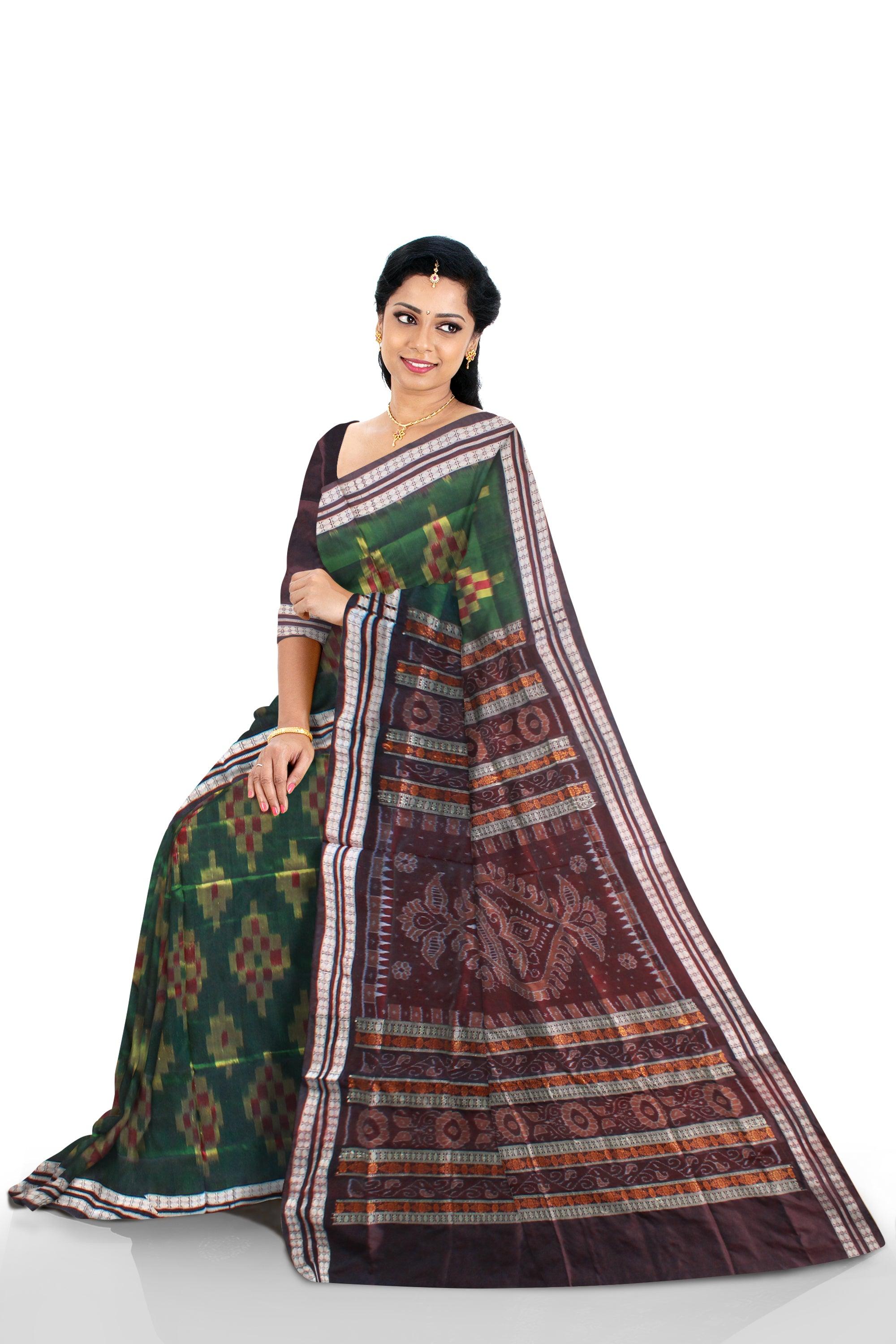 LATEST PATTERN SAPTA PATA SAREE IS GREEN AND COFFEE COLOR BASE, WITH BLOUSE PIECE. - Koshali Arts & Crafts Enterprise