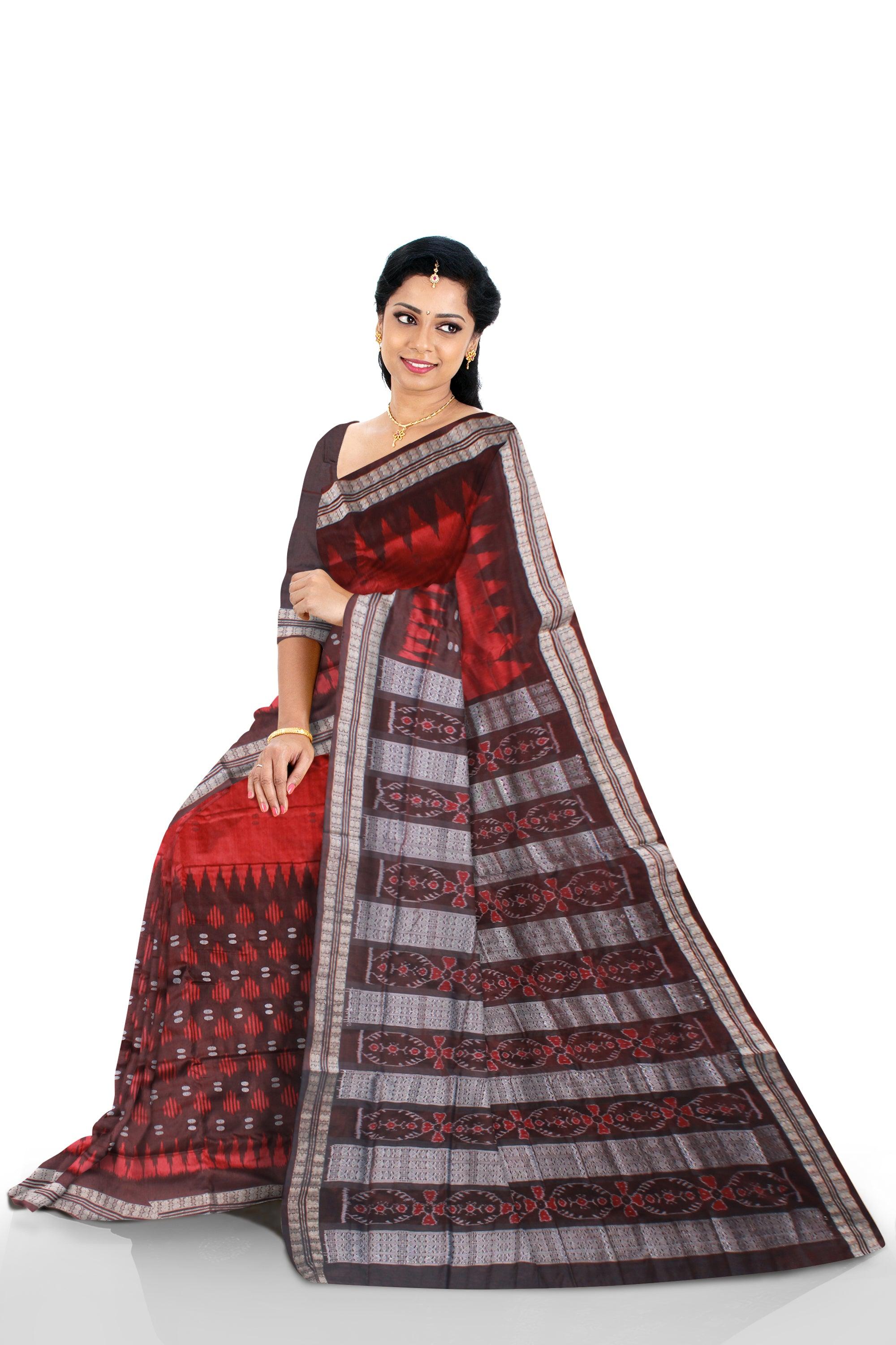 NEW ARRIVAL MAROON AND COFFFEE COLOR IKAT PATTERN PATA SAREE, COMES WITH BLOUSE PIECE. - Koshali Arts & Crafts Enterprise