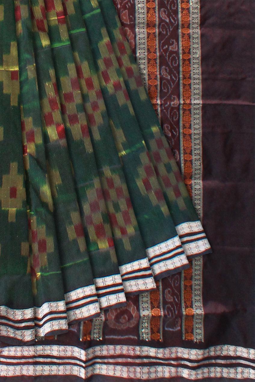 LATEST PATTERN SAPTA PATA SAREE IS GREEN AND COFFEE COLOR BASE, WITH BLOUSE PIECE. - Koshali Arts & Crafts Enterprise