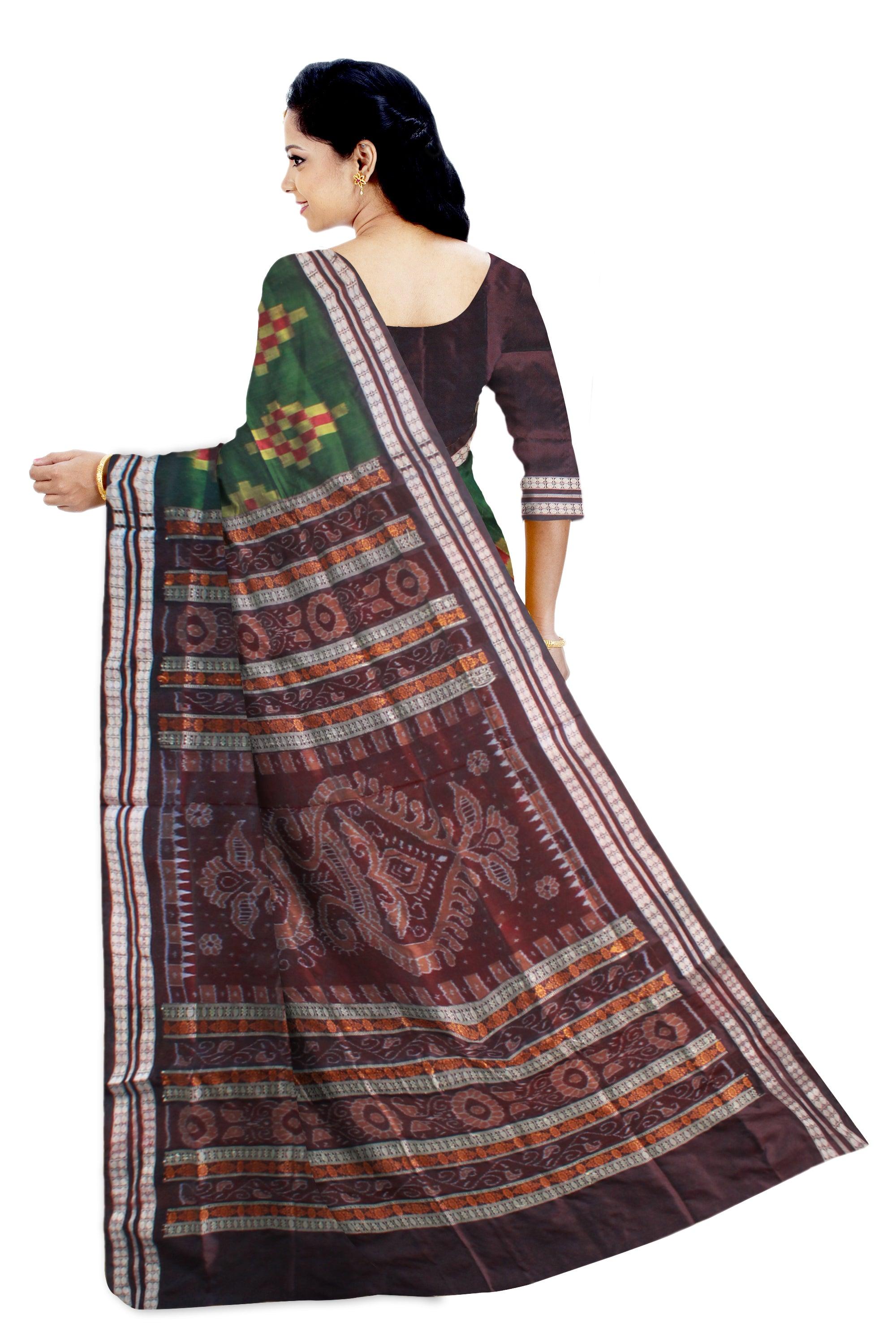 LATEST PATTERN SAPTA PATA SAREE IS GREEN AND COFFEE COLOR BASE, WITH BLOUSE PIECE. - Koshali Arts & Crafts Enterprise