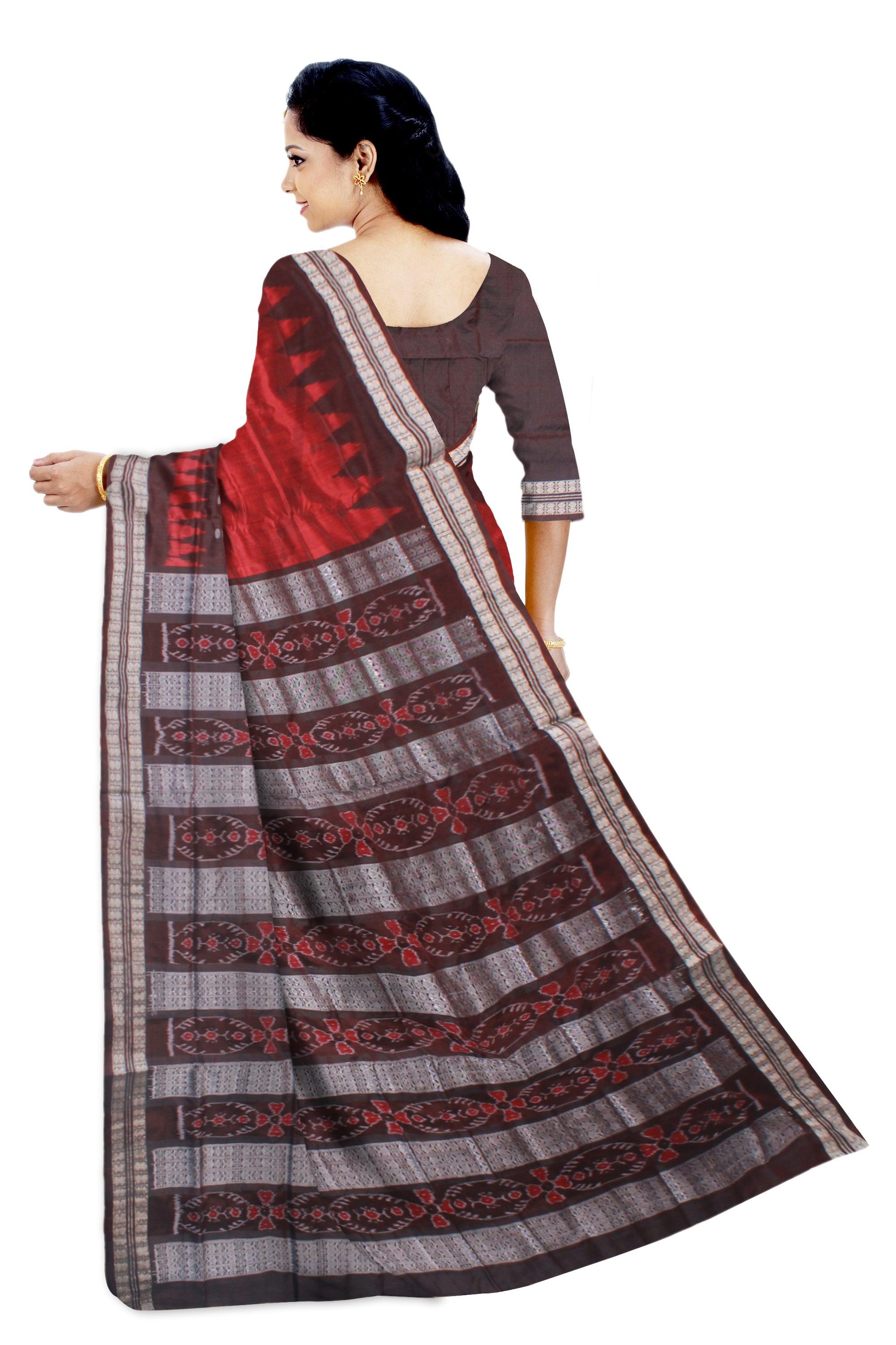 NEW ARRIVAL MAROON AND COFFFEE COLOR IKAT PATTERN PATA SAREE, COMES WITH BLOUSE PIECE. - Koshali Arts & Crafts Enterprise