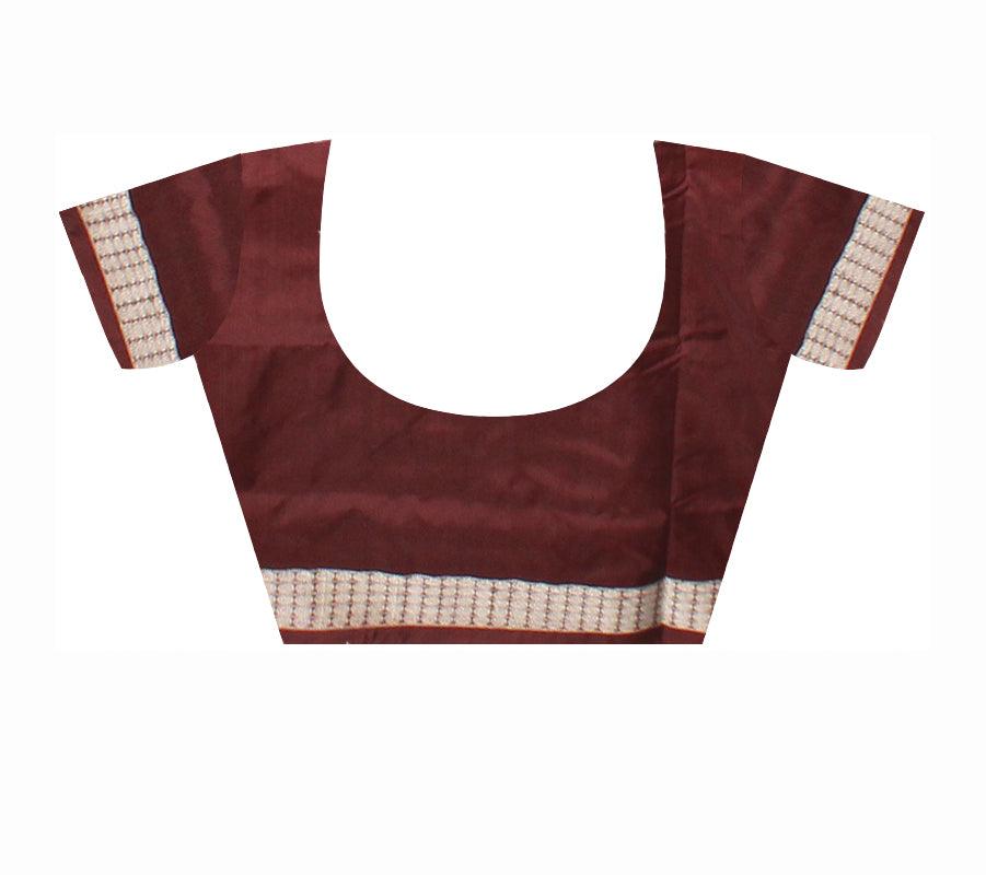 BEAUTIFUL IKAT DESIGN SAMBALPURI PATA SAREE IS SILVERR AND COFFEE COLOR BASE, COMES WITH BLOUSE PIECE. - Koshali Arts & Crafts Enterprise