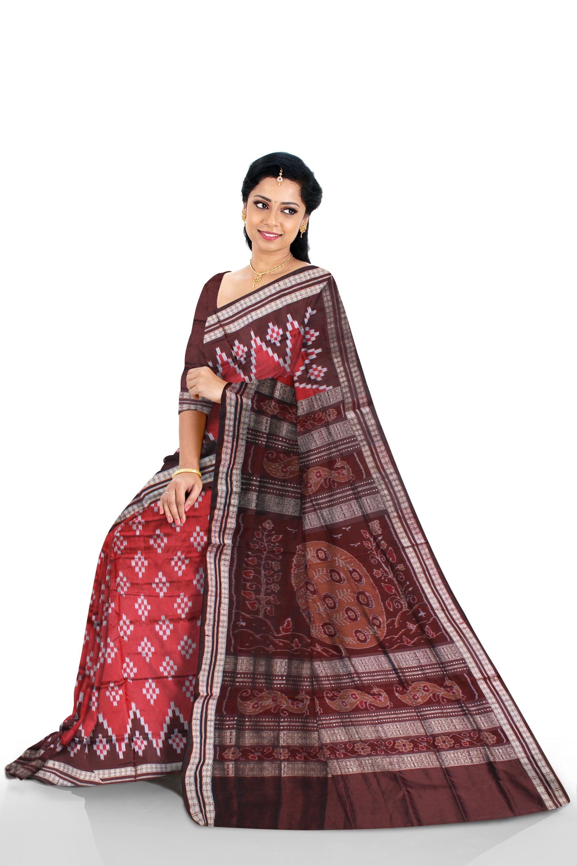 FULL BODY PASAPALI PATTERN SAPTA PATA SAREE IS MAROON AND COFFEE COLOR, WITH MATCHING BLOUSE PIECE. - Koshali Arts & Crafts Enterprise