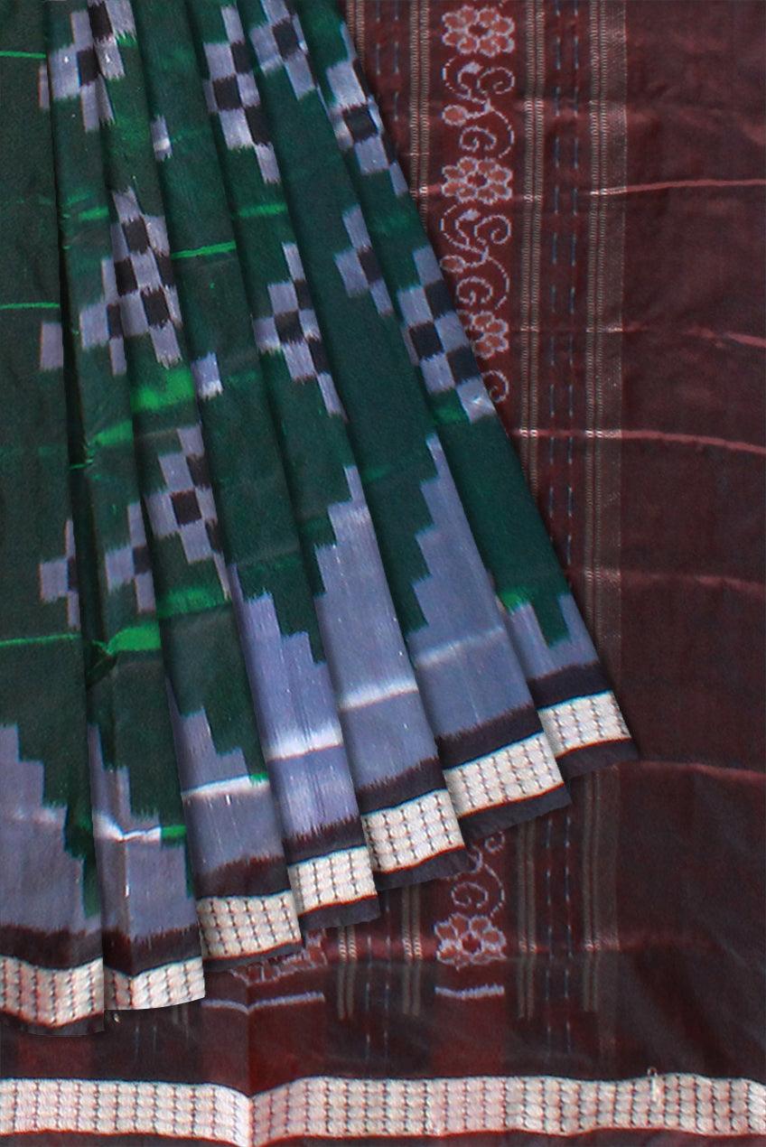 GREEN WITH SILVER COLOR BASE SAPTA PATA  SAREE, COMES WITH MATCHING BLOUSE PIECE. - Koshali Arts & Crafts Enterprise