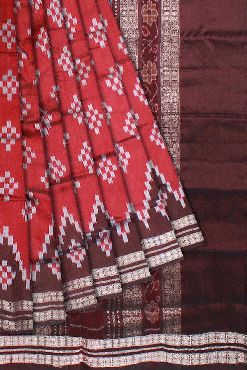 FULL BODY PASAPALI PATTERN SAPTA PATA SAREE IS MAROON AND COFFEE COLOR, WITH MATCHING BLOUSE PIECE. - Koshali Arts & Crafts Enterprise