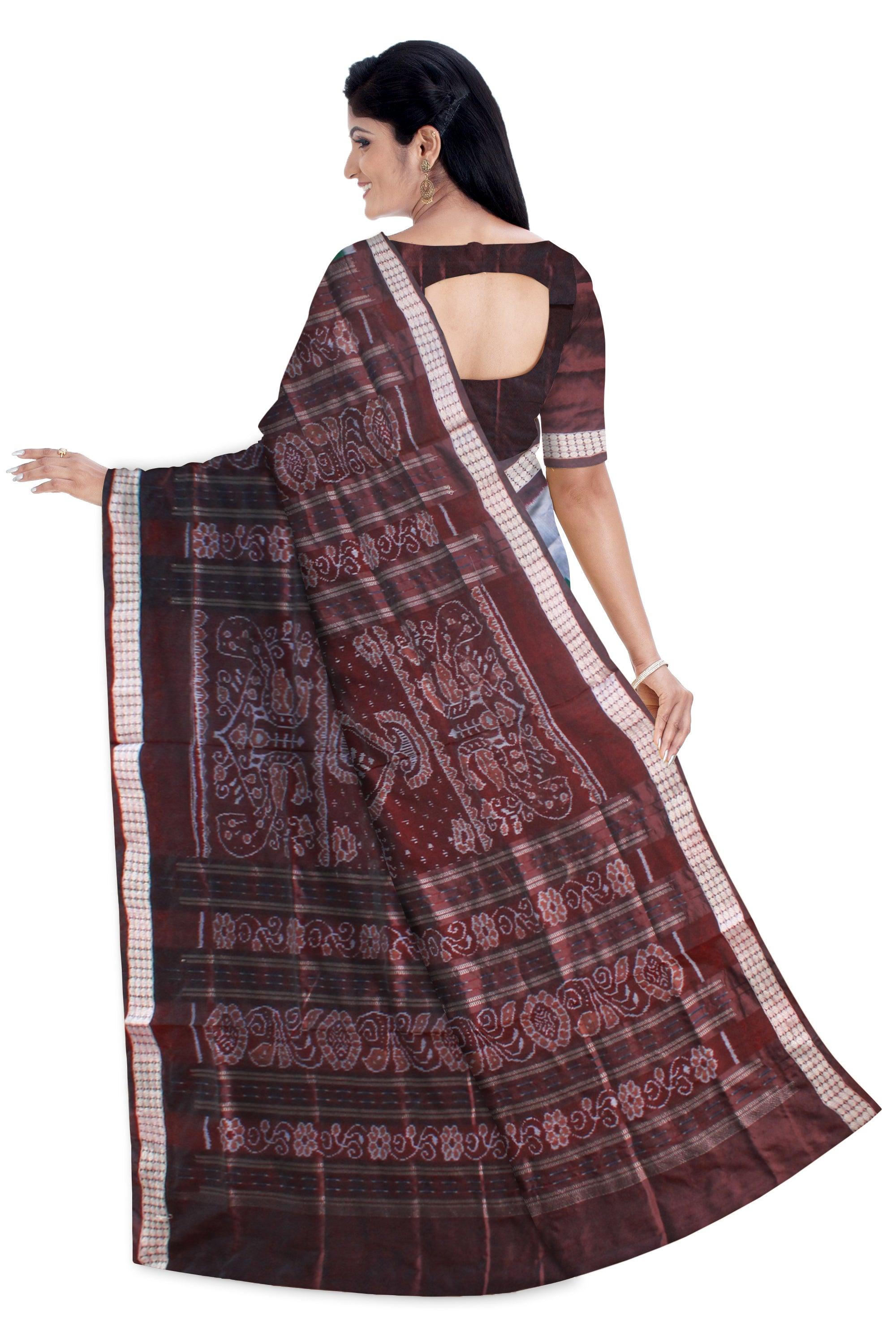GREEN WITH SILVER COLOR BASE SAPTA PATA  SAREE, COMES WITH MATCHING BLOUSE PIECE. - Koshali Arts & Crafts Enterprise