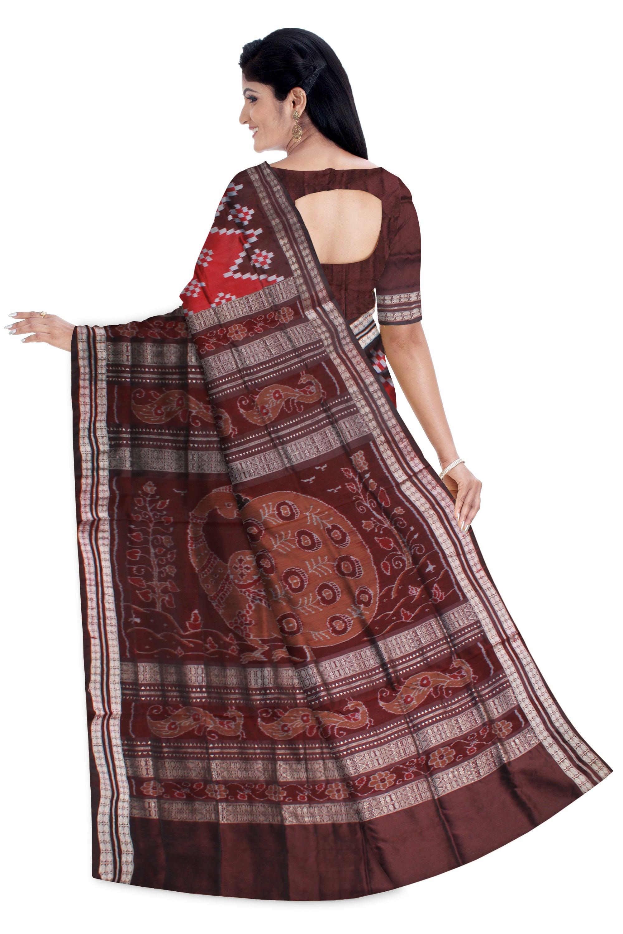 FULL BODY PASAPALI PATTERN SAPTA PATA SAREE IS MAROON AND COFFEE COLOR, WITH MATCHING BLOUSE PIECE. - Koshali Arts & Crafts Enterprise