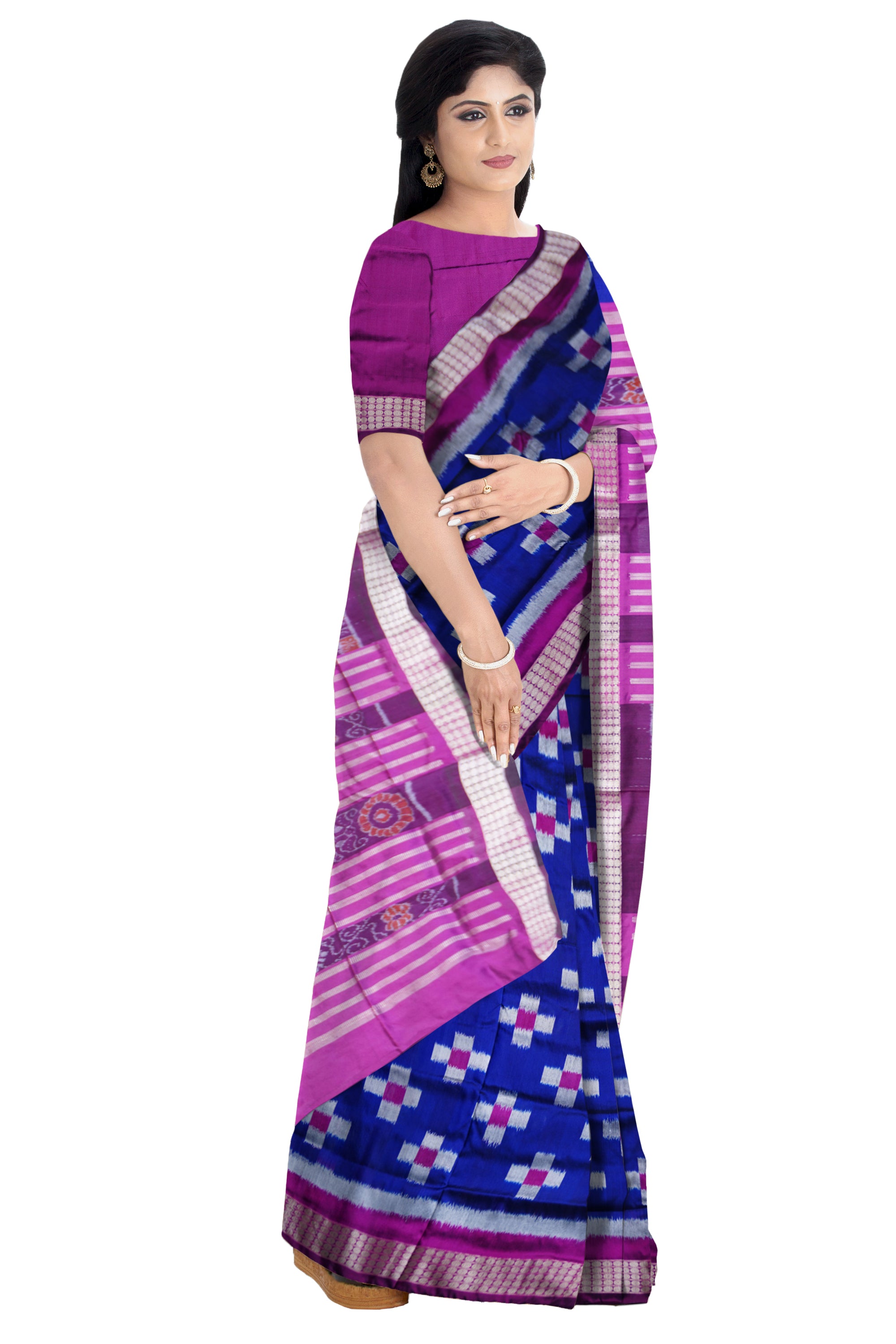 BLUE AND PINK COLOR TARA PATTERN PATA  SAREE , WITH MATCHING BLOUSE PIECE. - Koshali Arts & Crafts Enterprise