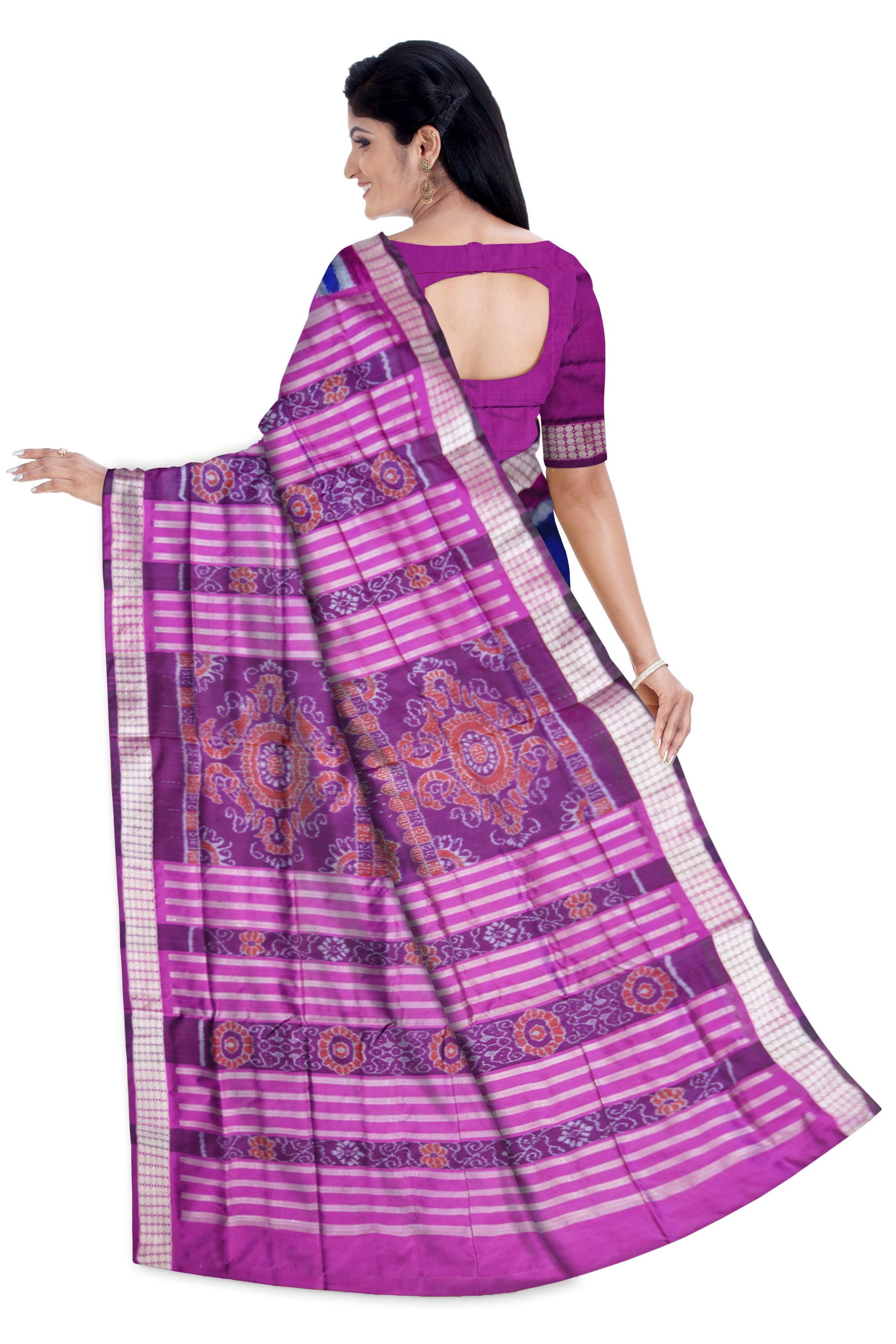 BLUE AND PINK COLOR TARA PATTERN PATA SAREE , WITH MATCHING BLOUSE PIECE. - Koshali Arts & Crafts Enterprise