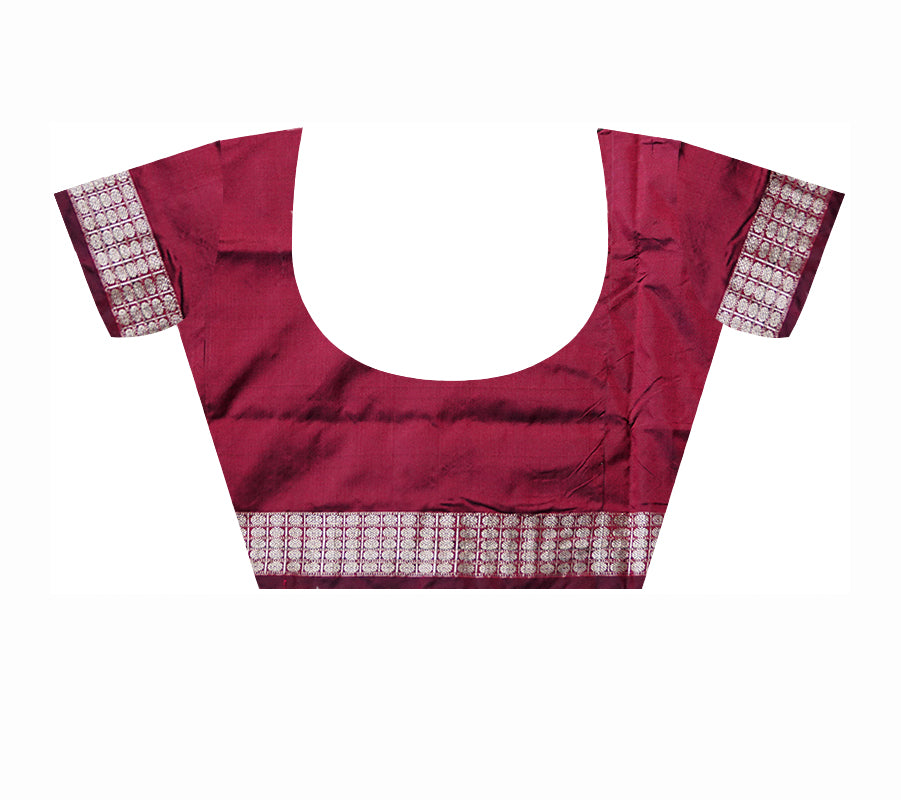 SKY,BLACK AND MAROON COLOR PASAPALI PATTERN PATA SAREE, WITH MATCHING BLOUSE PIECE. - Koshali Arts & Crafts Enterprise