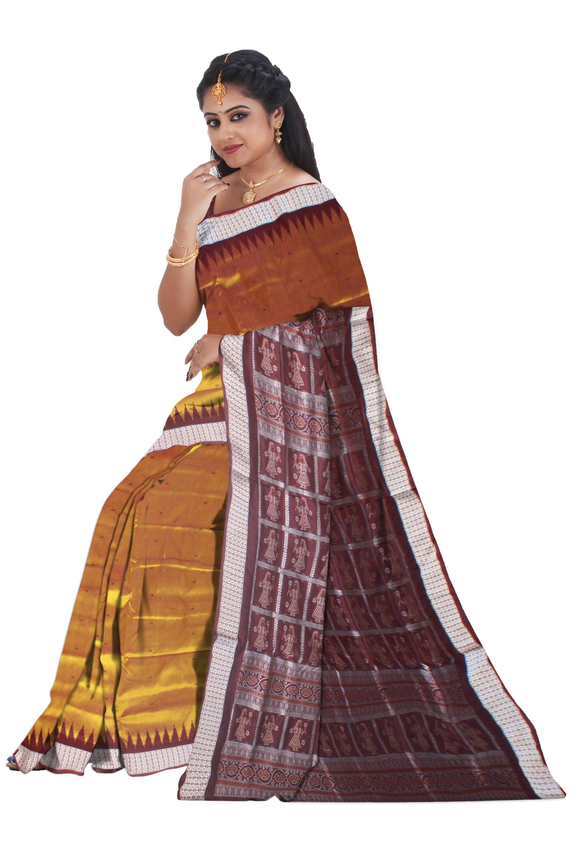 SMALL BOOTY PATTERN PATA SAREE IS YELLOW AND MAROON COLOR BASE, COMES WITH BLOUSE PIECE. - Koshali Arts & Crafts Enterprise