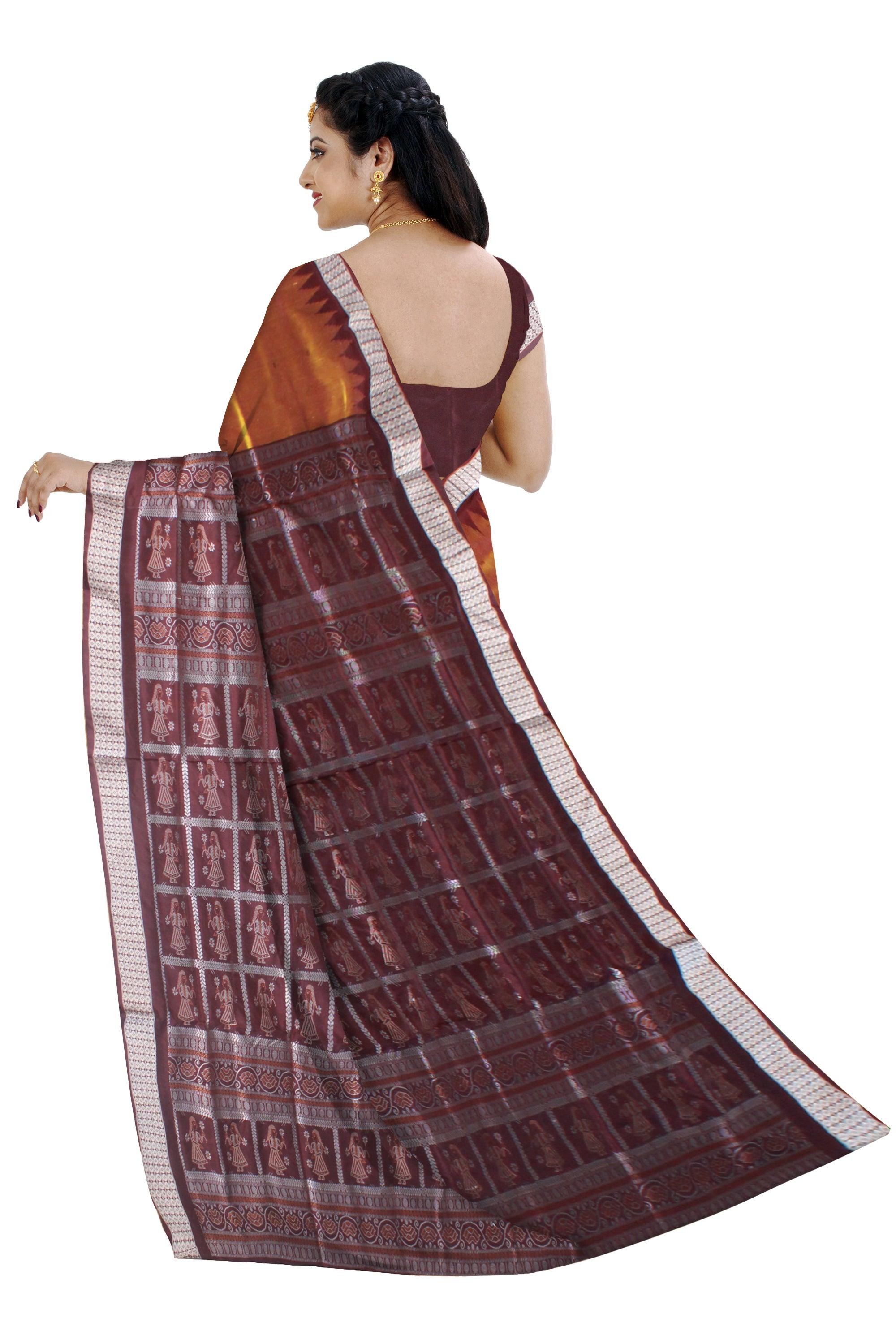 SMALL BOOTY PATTERN PATA SAREE IS YELLOW AND MAROON COLOR BASE, COMES WITH BLOUSE PIECE. - Koshali Arts & Crafts Enterprise