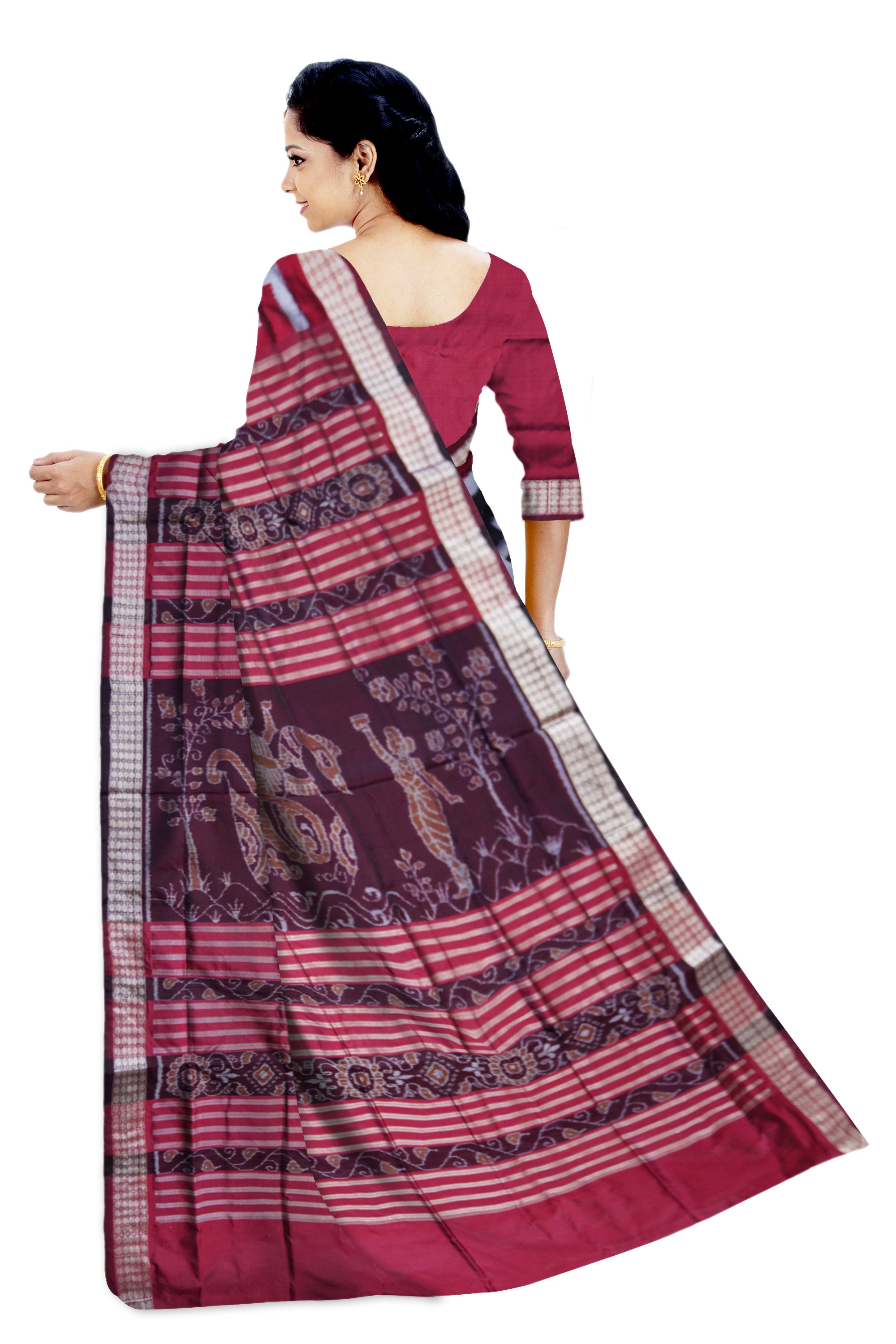 FULL BODY PASAPALI PATTERN PATA SAREE IS MAROON AND BLACK COLOR BASE,COMES WITH MATCHING BLOUSE PIECE. - Koshali Arts & Crafts Enterprise