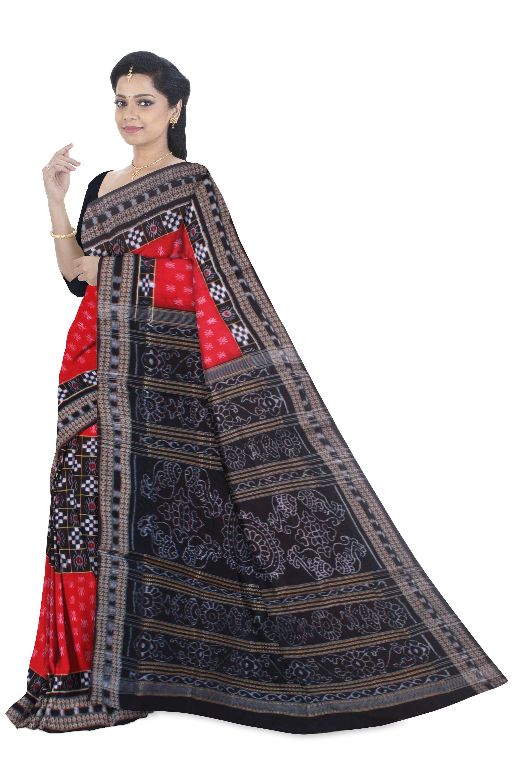 LATEST PASAPALI PATTERN RED AND BLACK COLOR COTTON SAREE, WITHOUT BLOUSE PIECE. - Koshali Arts & Crafts Enterprise