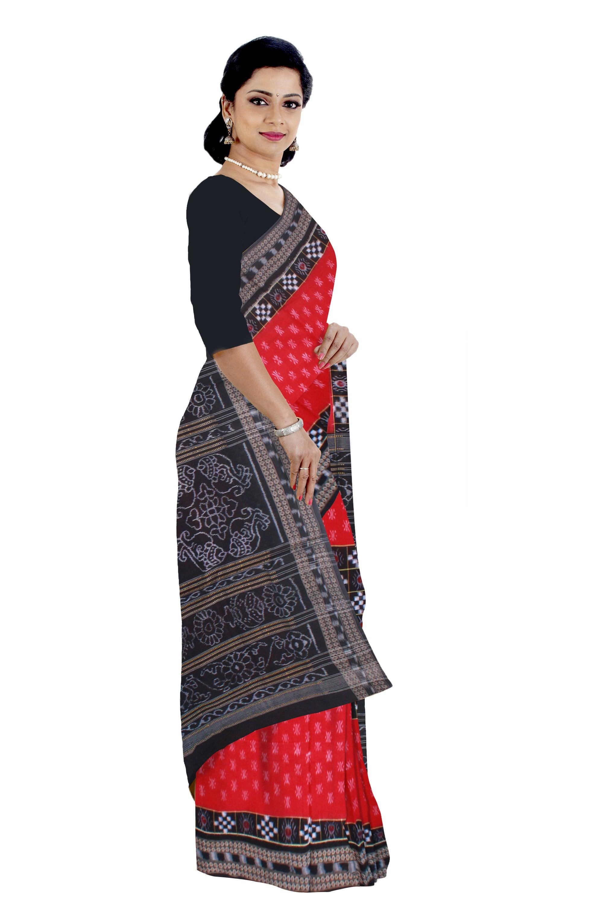 LATEST PASAPALI PATTERN RED AND BLACK COLOR COTTON SAREE, WITHOUT BLOUSE PIECE. - Koshali Arts & Crafts Enterprise