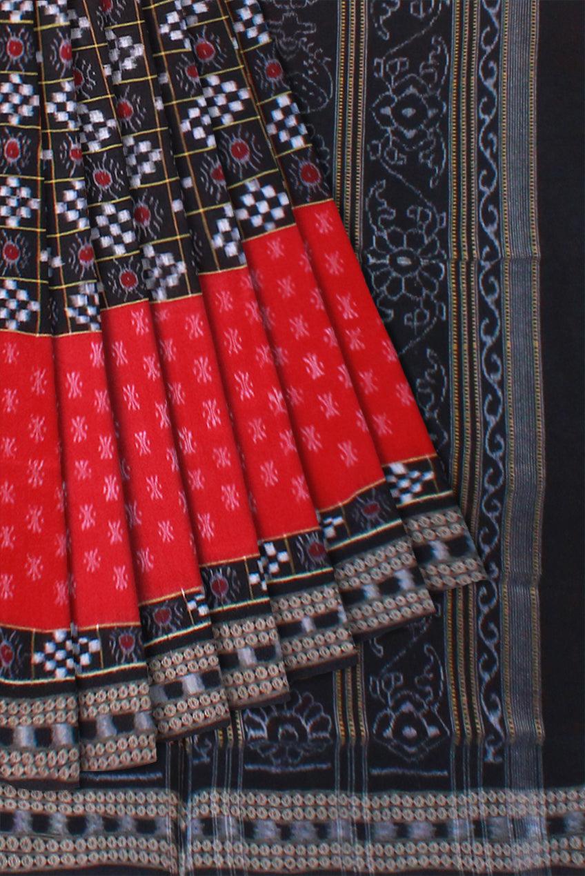 LATEST PASAPALI PATTERN RED AND BLACK COLOR COTTON SAREE, WITHOUT BLOUSE PIECE. - Koshali Arts & Crafts Enterprise