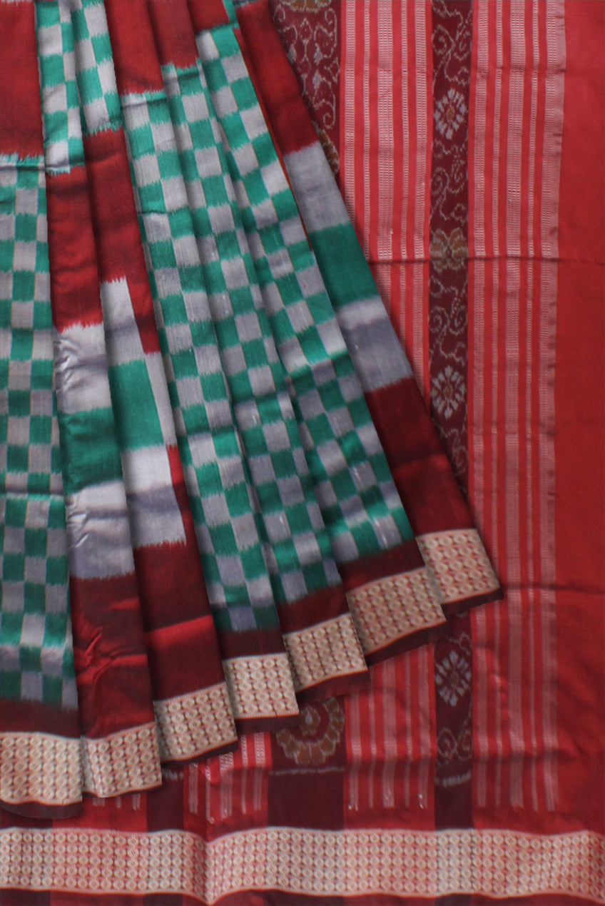 TURQUOISE AND MAROON COLOR BIG PASAPALI DESIGN PATA SAREE,COMES WITH MATCHING BLOUSE PIECE. - Koshali Arts & Crafts Enterprise