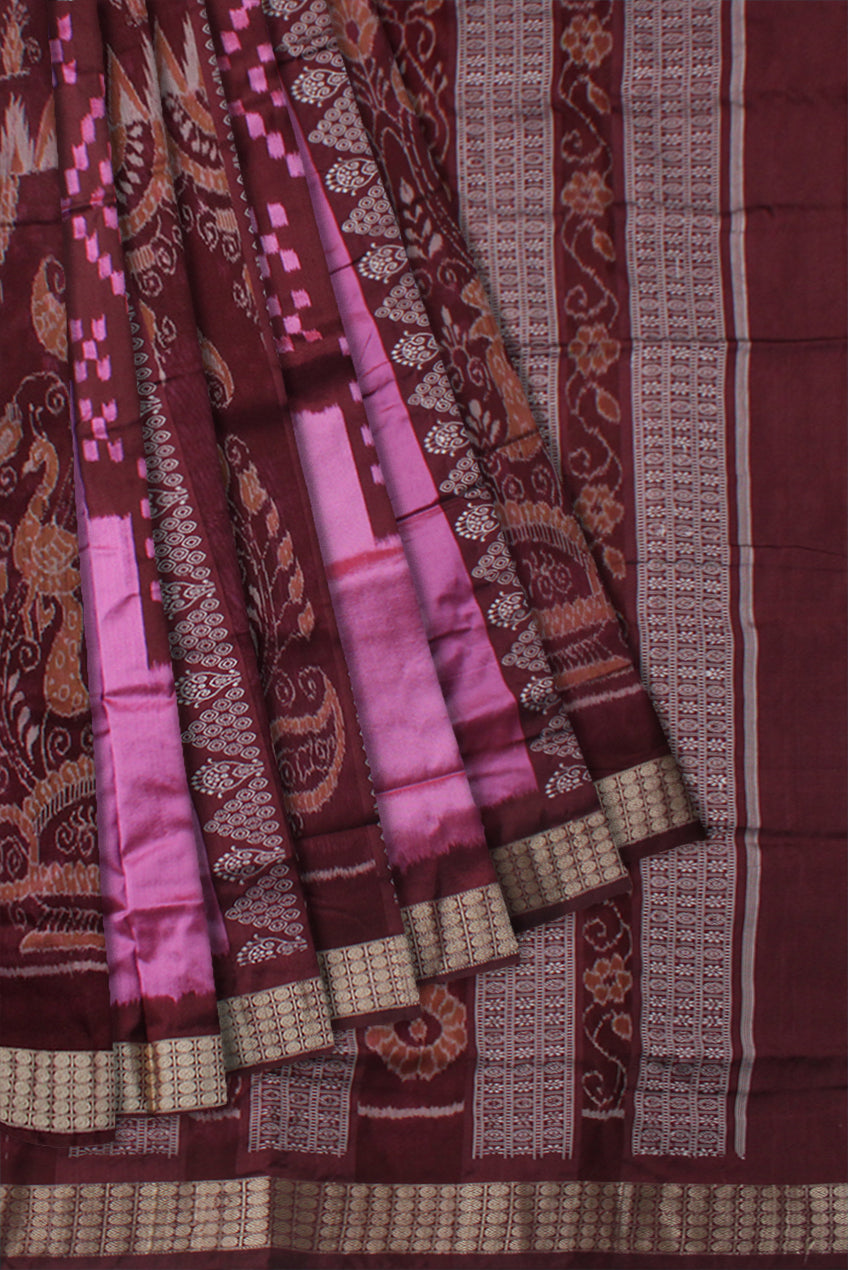 PINK AND COFFE COLOR SAPTA WITH BANDHA PATTERN BOMKEI PATA SAREE, WITH BLOUSE PIECE. - Koshali Arts & Crafts Enterprise