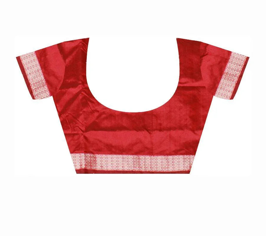 Zigzag design brown and red pata saree, with matching blouse piece. - Koshali Arts & Crafts Enterprise