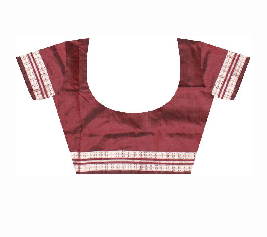 Zigzag design blue and silver mix pata saree with blouse piece - Koshali Arts & Crafts Enterprise