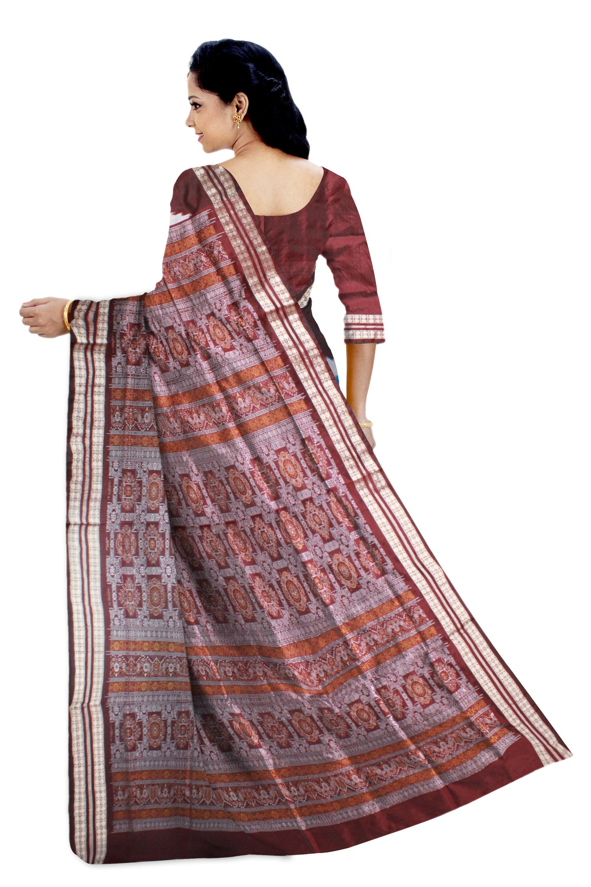 Zigzag design blue and silver mix pata saree with blouse piece - Koshali Arts & Crafts Enterprise