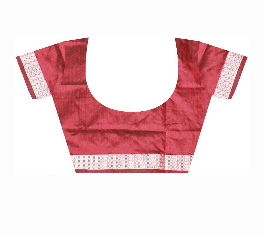 Zigzag design blue and silver mix pata saree with blouse piece - Koshali Arts & Crafts Enterprise