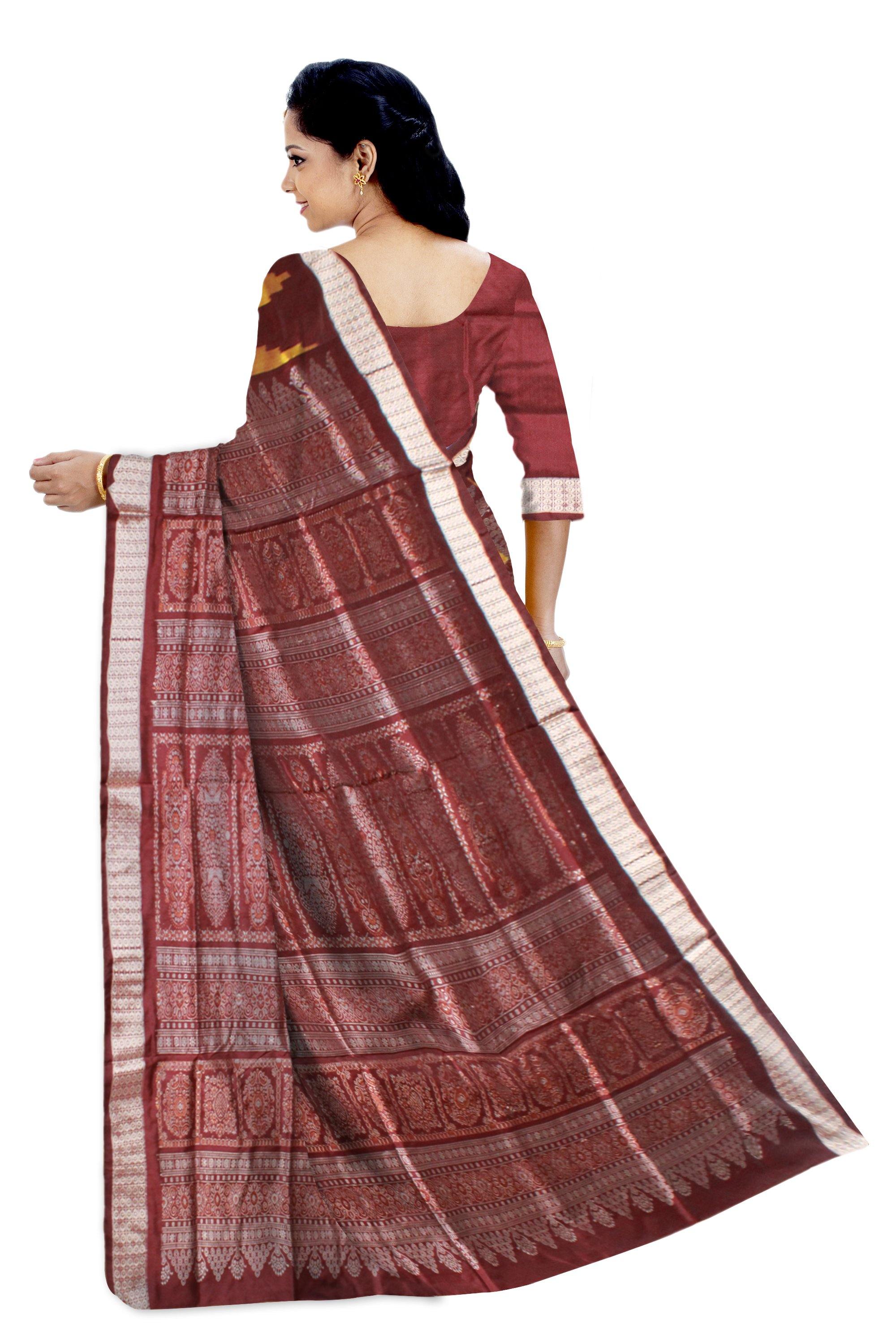 Sambalpuri Pata saree with Pasapali design in yellow with blouse piece - Koshali Arts & Crafts Enterprise