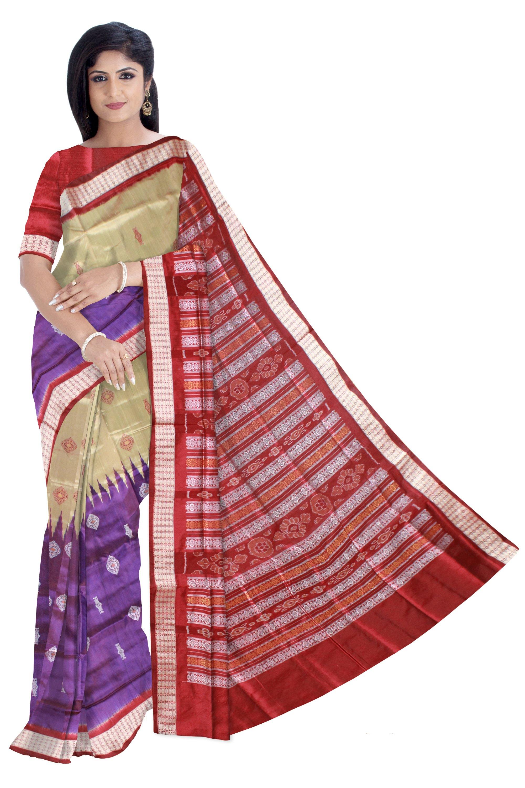 2d Gray and violate color, Bomkei Pata saree with blouse piece. - Koshali Arts & Crafts Enterprise
