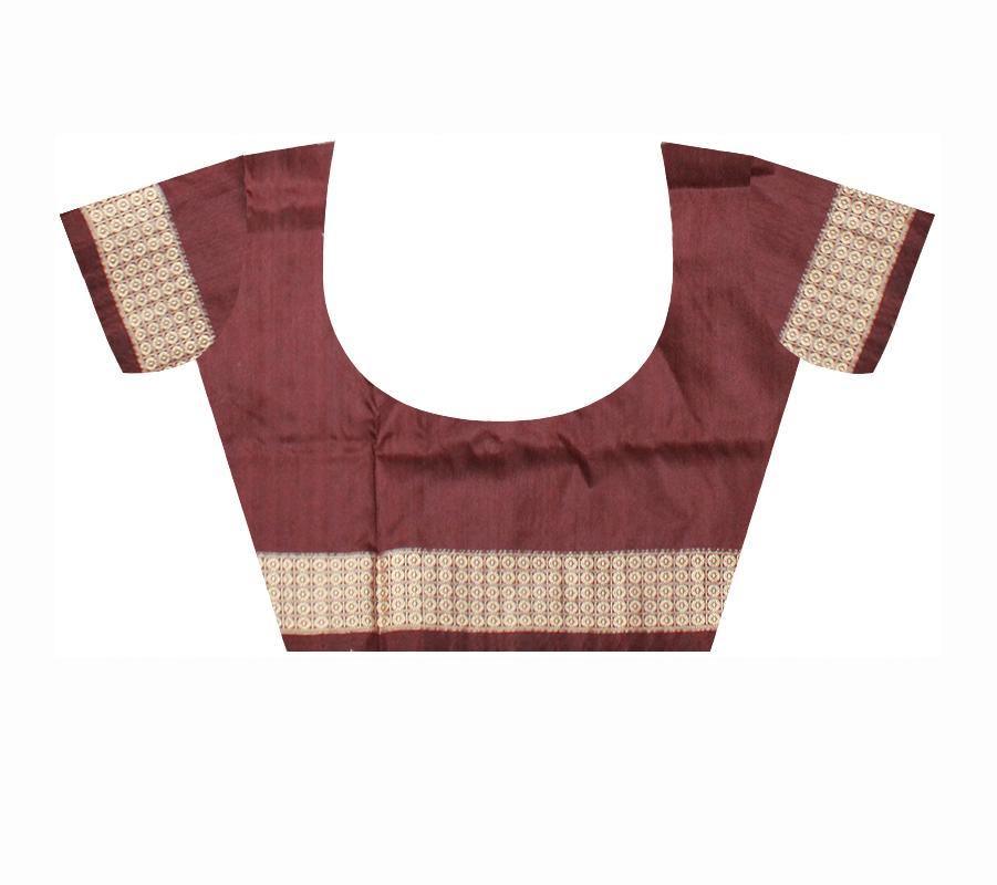 Zigzag design Yellow and brown color mix Pata saree, comes with blouse piece. - Koshali Arts & Crafts Enterprise
