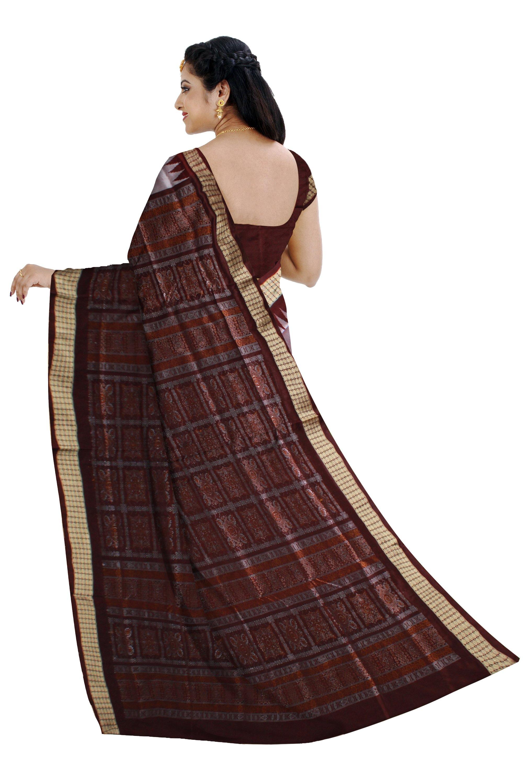 Silver and Brown color Pasapali Pata saree with blouse piece - Koshali Arts & Crafts Enterprise