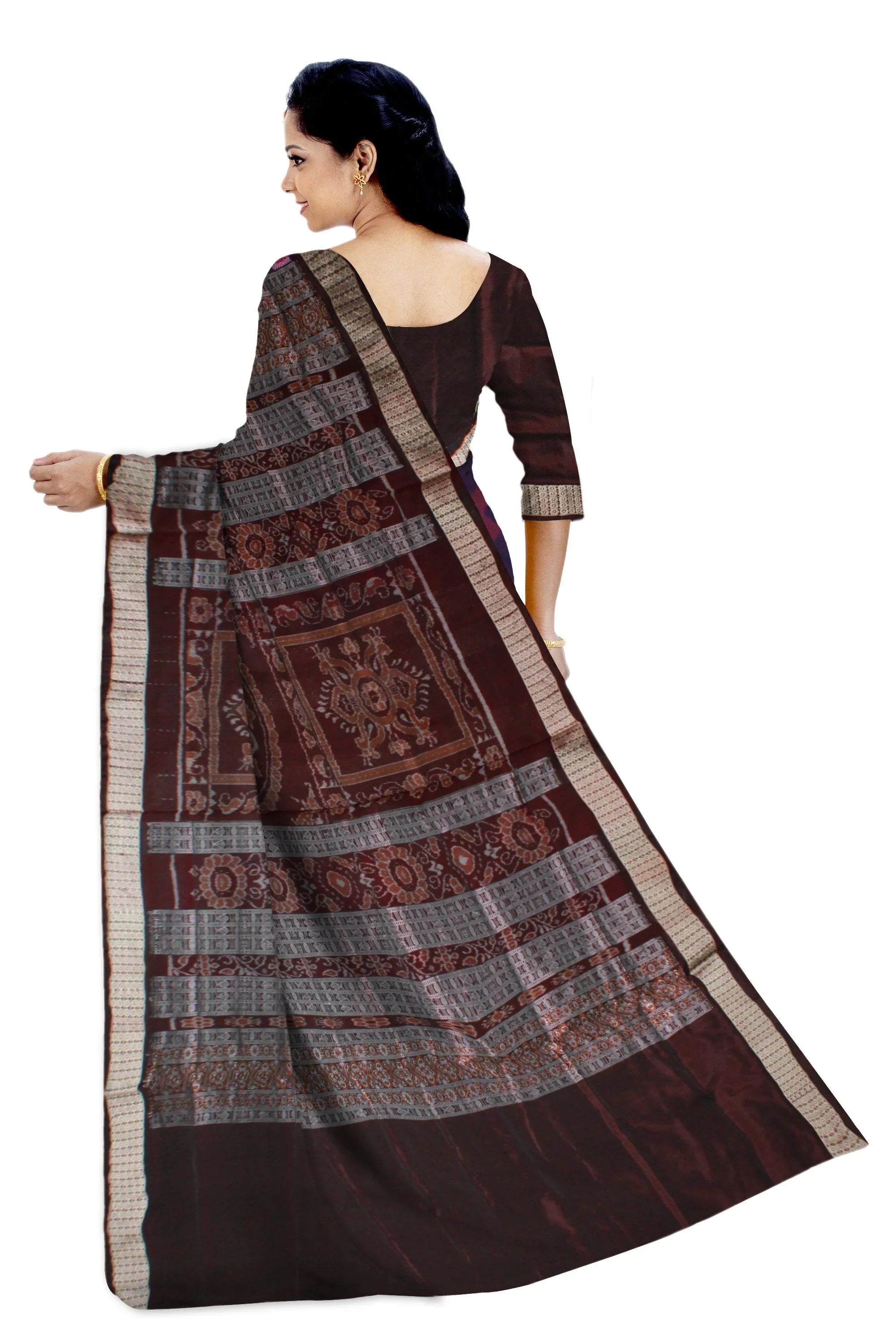 Sapta print violet & brown color pata saree with blouse piece. - Koshali Arts & Crafts Enterprise