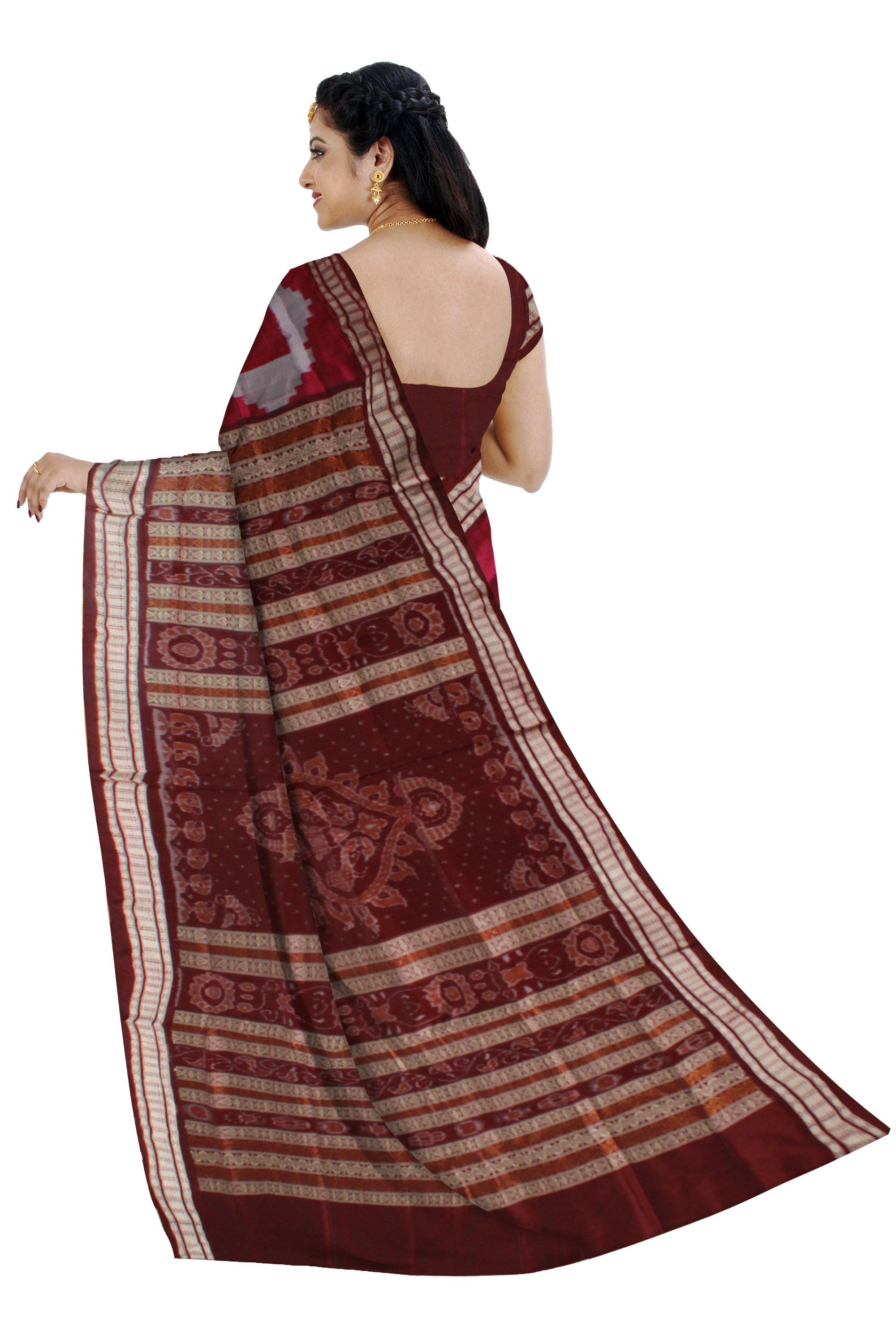 Brown and Pink color sambalpuri pata saree with blouse piece. - Koshali Arts & Crafts Enterprise