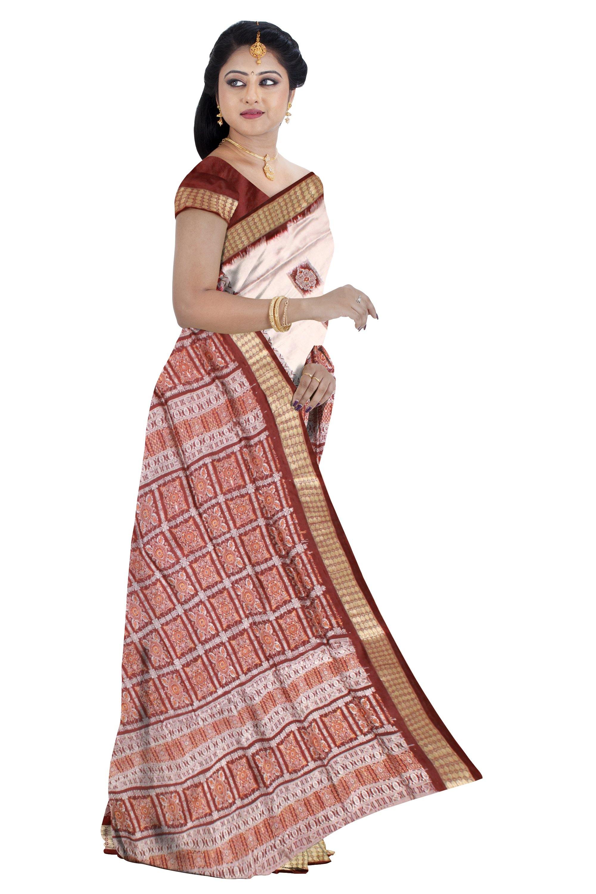 Mattha color Sambalpuri Pata saree With blouse piece. - Koshali Arts & Crafts Enterprise