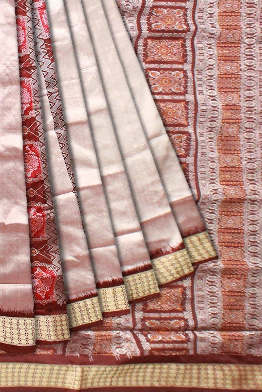 Mattha color Sambalpuri Pata saree With blouse piece. - Koshali Arts & Crafts Enterprise