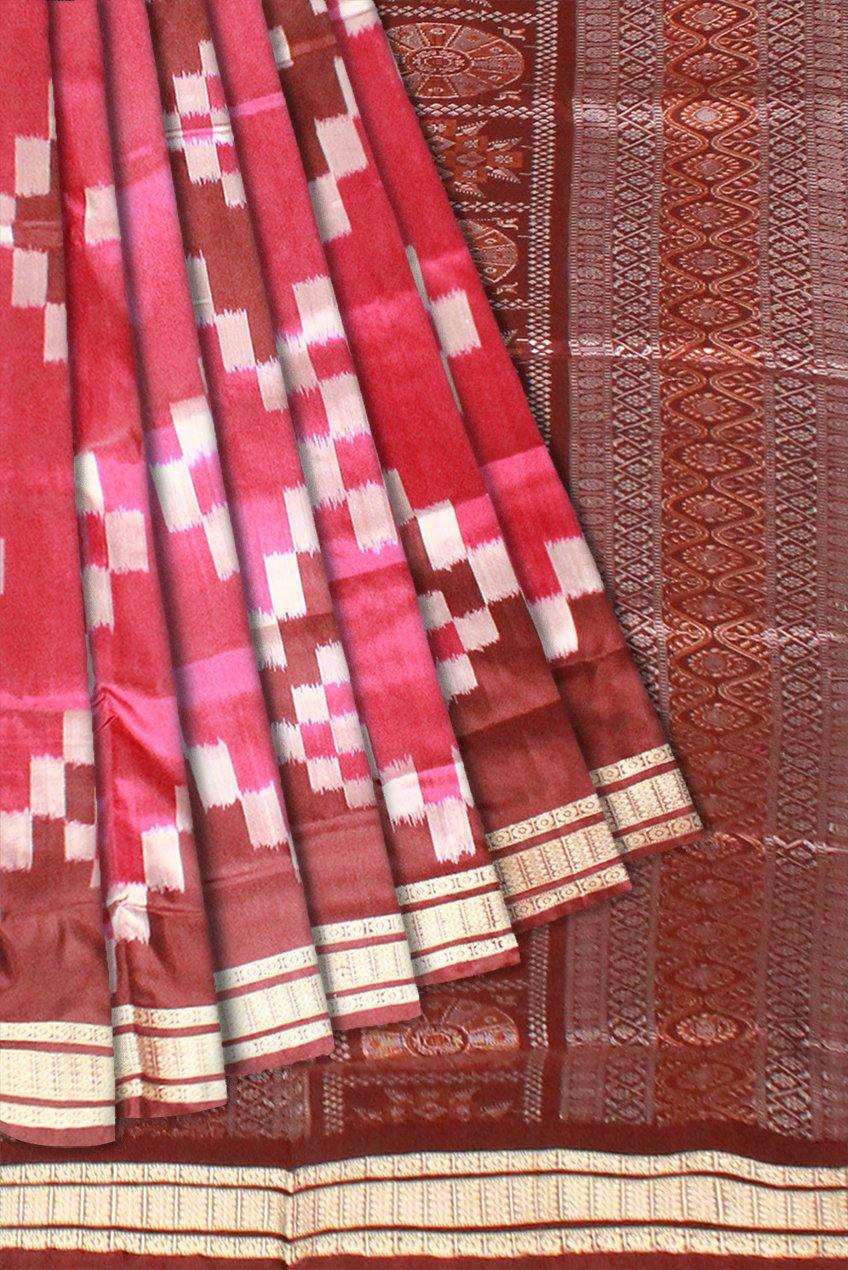 Pink color Sapta pattern Sambalpuri Pata saree with blouse piece. - Koshali Arts & Crafts Enterprise