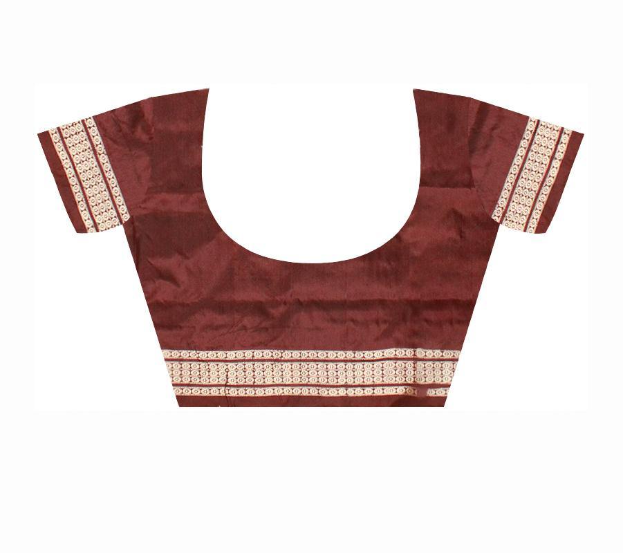 Aqua color Sambalpuri Pata saree with pink lining with blouse piece - Koshali Arts & Crafts Enterprise