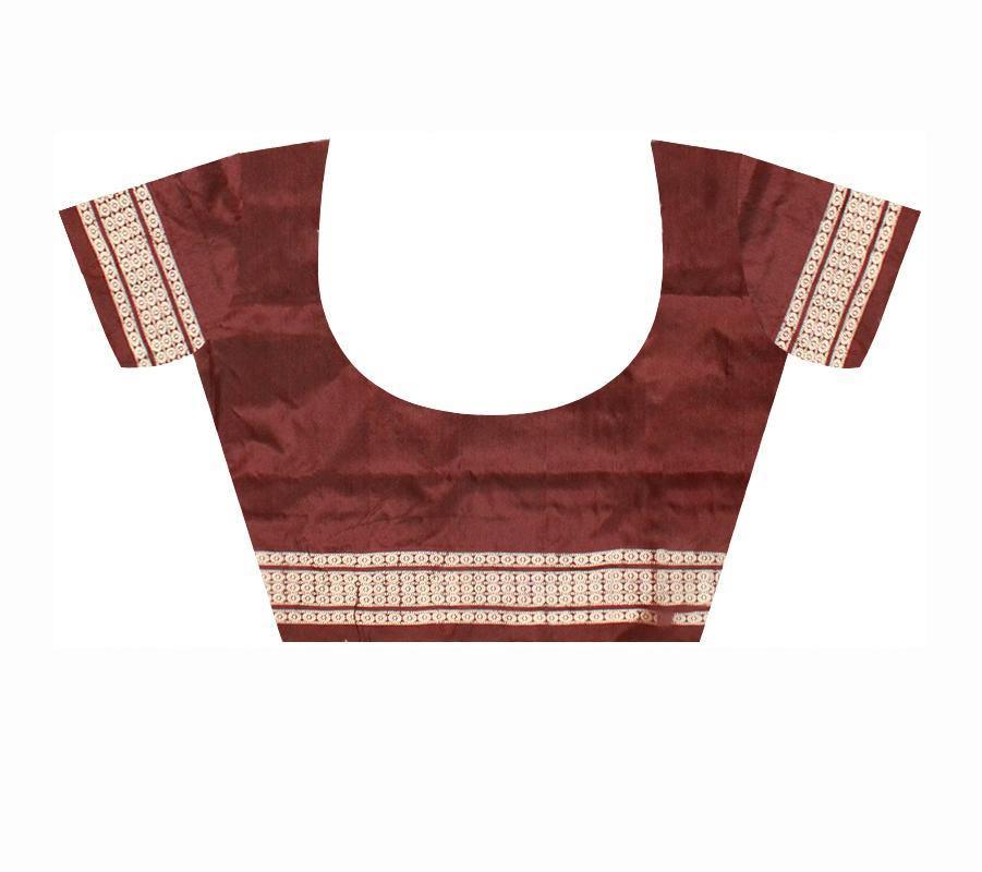 Aqua color Sambalpuri Pata saree with pink lining with blouse piece - Koshali Arts & Crafts Enterprise