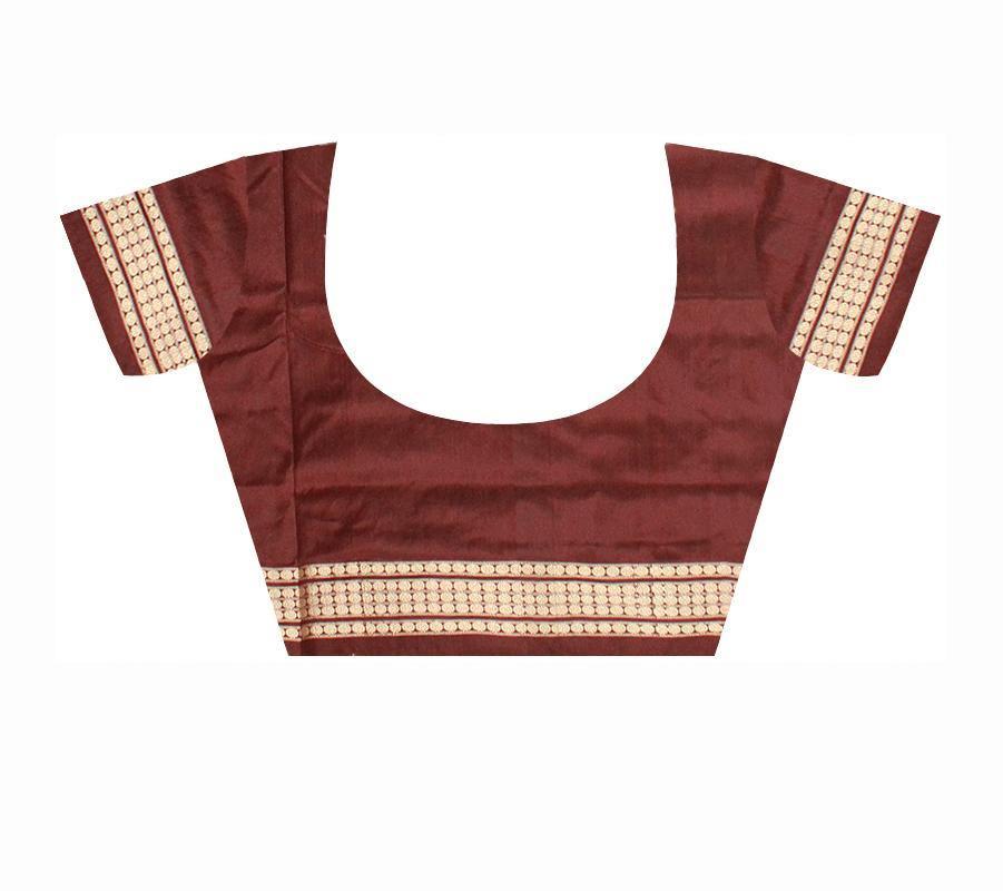 Maroon & Peach color Bomkei Pata saree with Pasapali lining, with blouse piece. - Koshali Arts & Crafts Enterprise