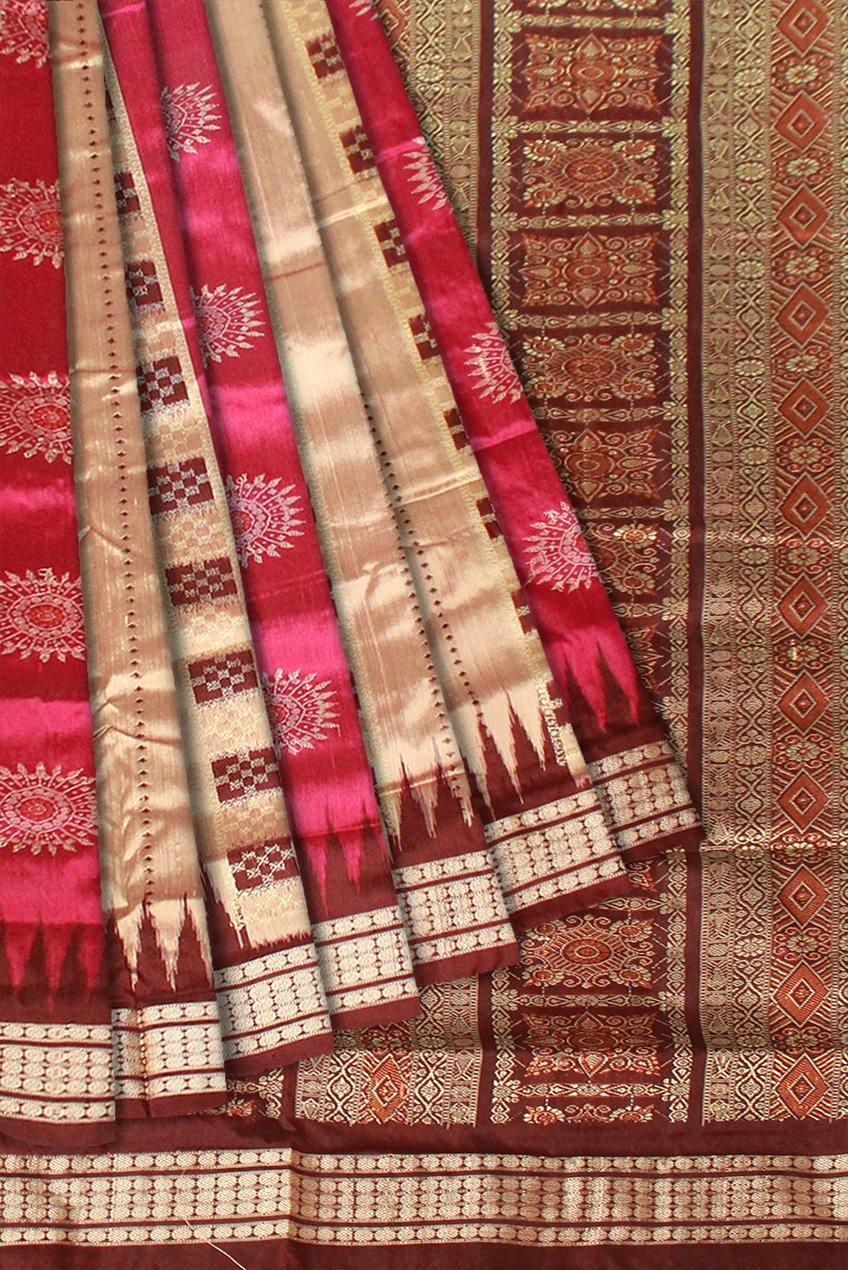 Maroon & Peach color Bomkei Pata saree with Pasapali lining, with blouse piece. - Koshali Arts & Crafts Enterprise