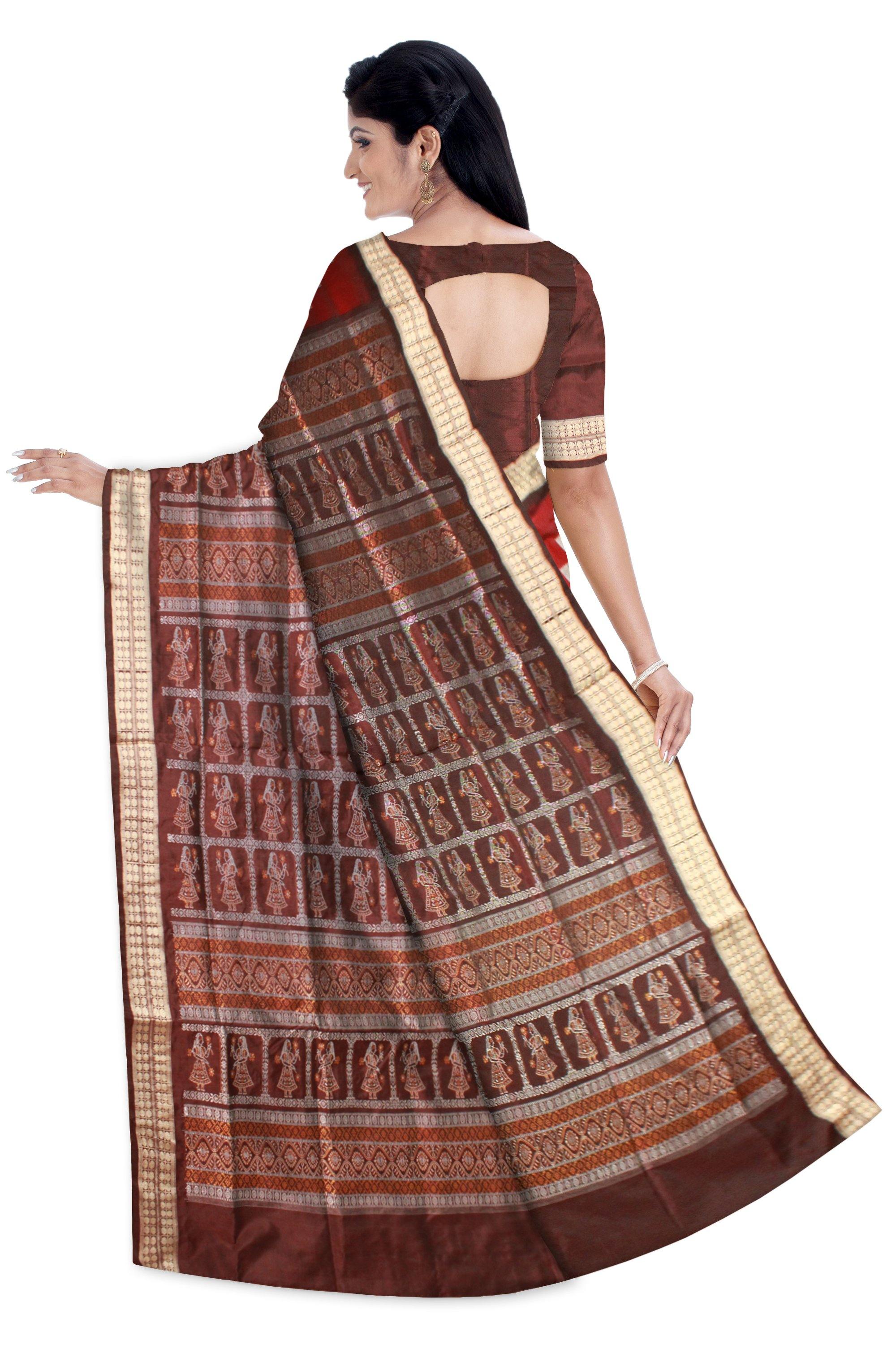 Red color Sapta print Sambalpuri Pata saree with blouse piece. - Koshali Arts & Crafts Enterprise