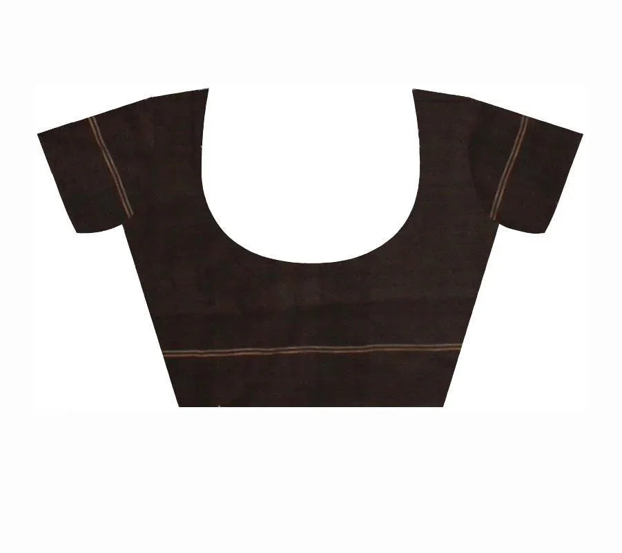 Brown color doll print Sambalpuri Cotton saree with blouse piece. - Koshali Arts & Crafts Enterprise