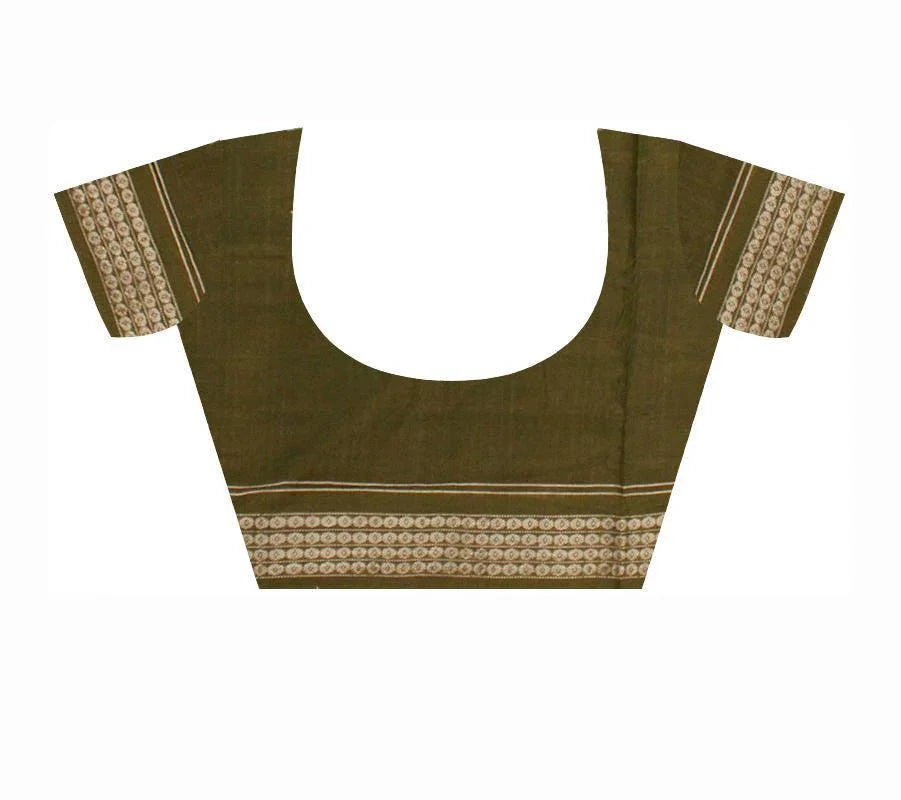 Sambalpuri Cotton ikat saree in brown color with blouse piece. - Koshali Arts & Crafts Enterprise