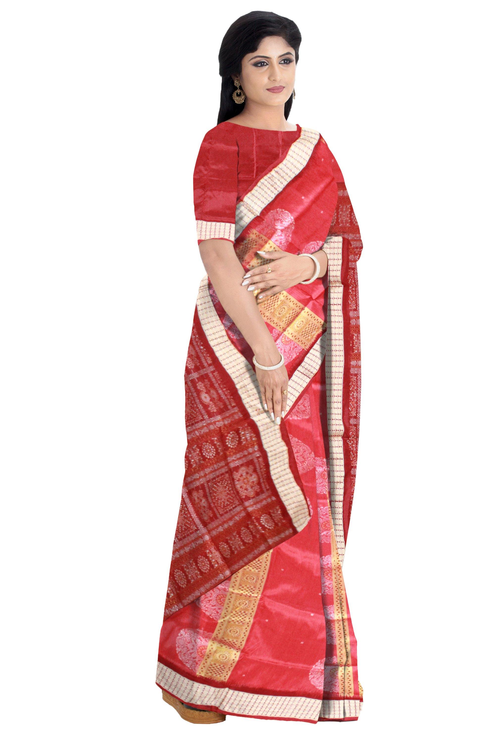 Maroon color bomkei Sambalpuri pata saree with blouse piece - Koshali Arts & Crafts Enterprise